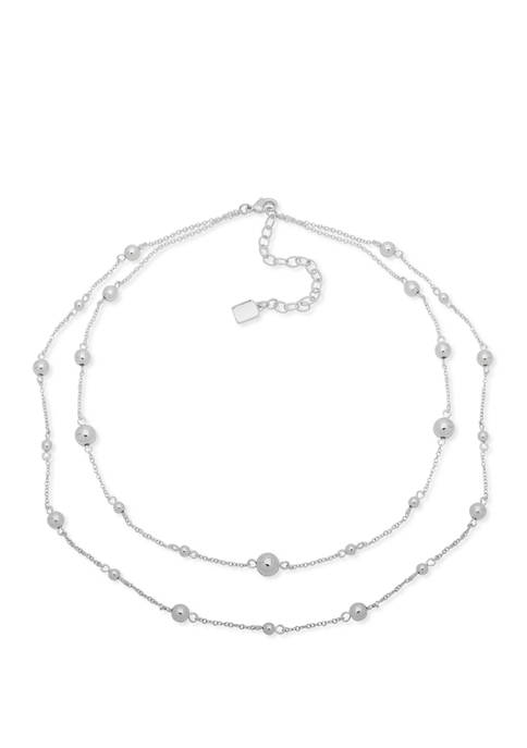 Chaps Silver Tone Double Strand Beaded Necklace
