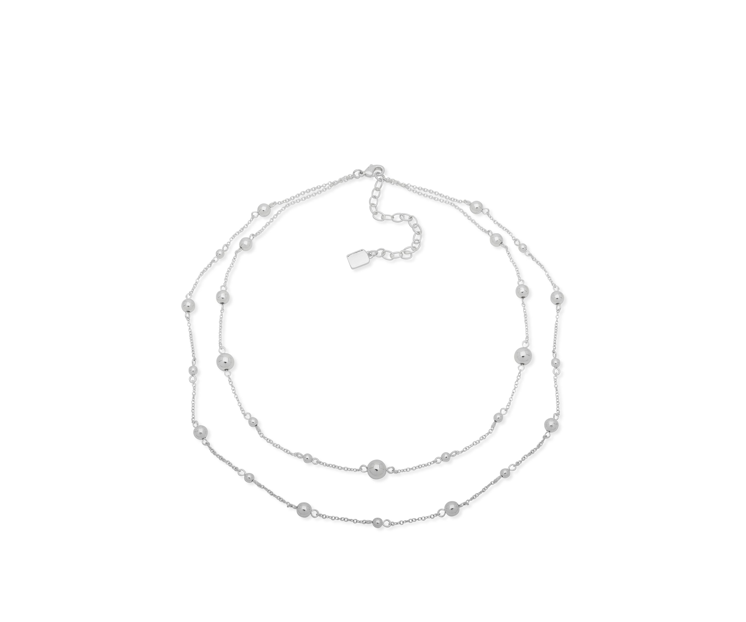 Silver Tone Double Strand Beaded Necklace