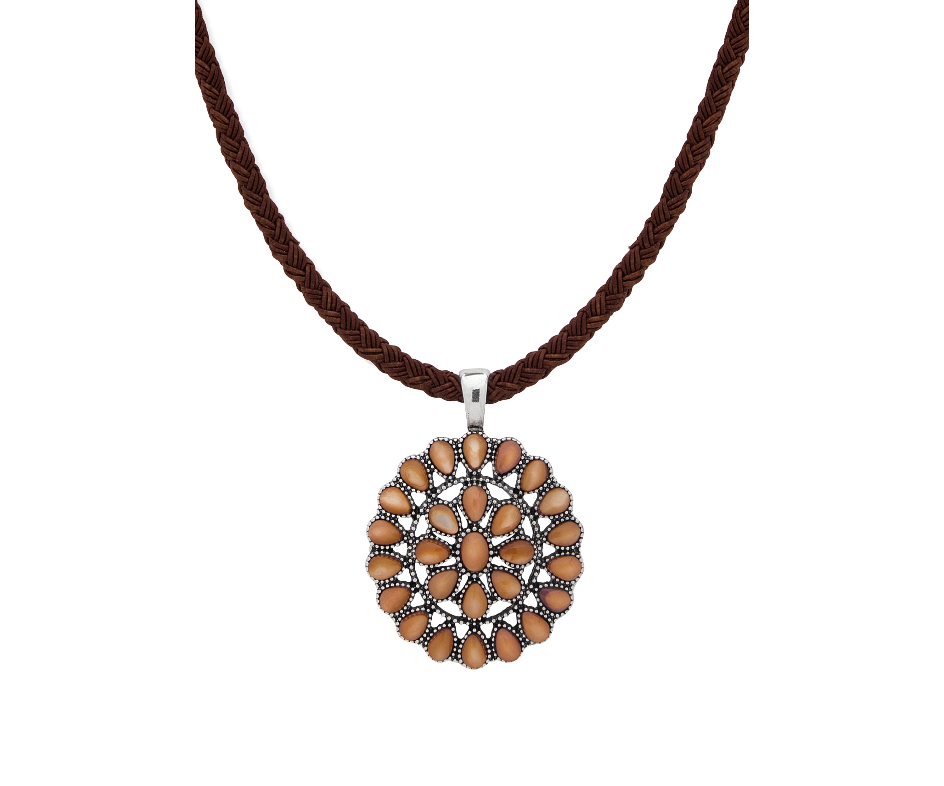 Silver Tone Concha Cord Pendant Necklace