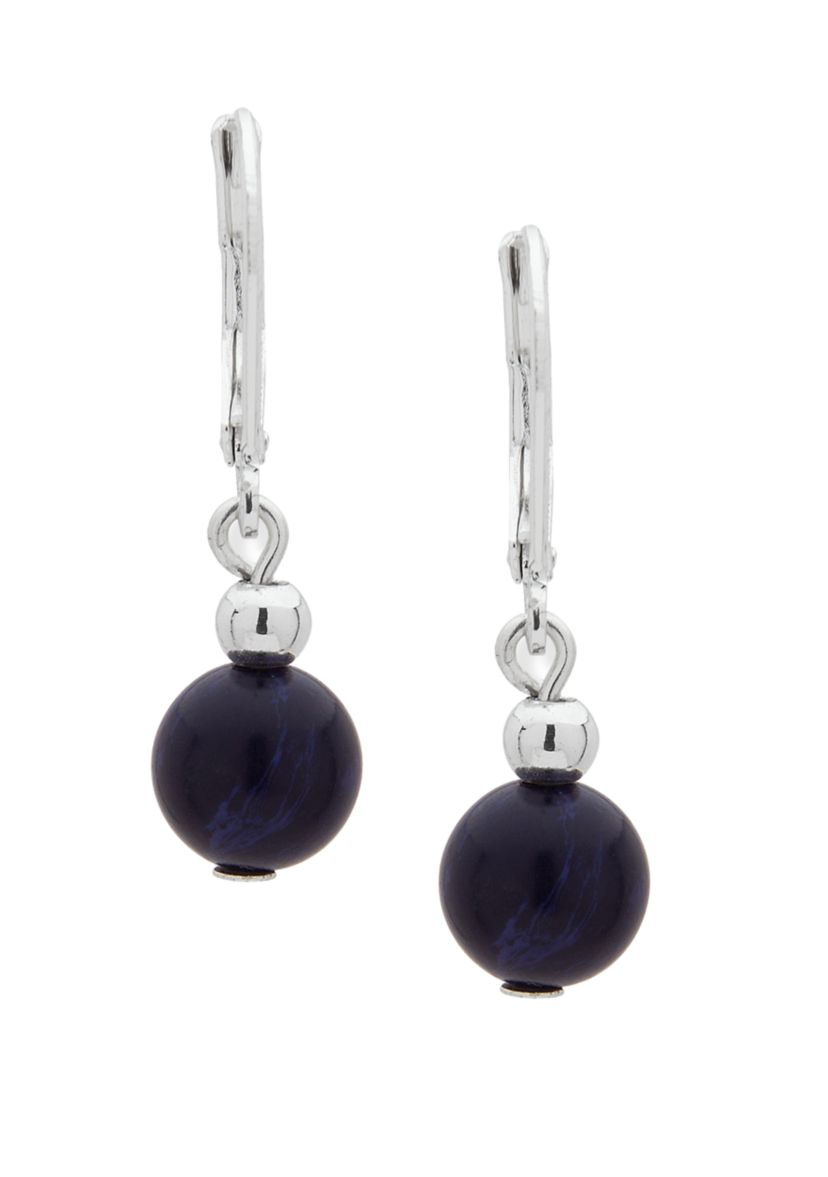 Silver-Tone Blue Round Double Drop Earrings