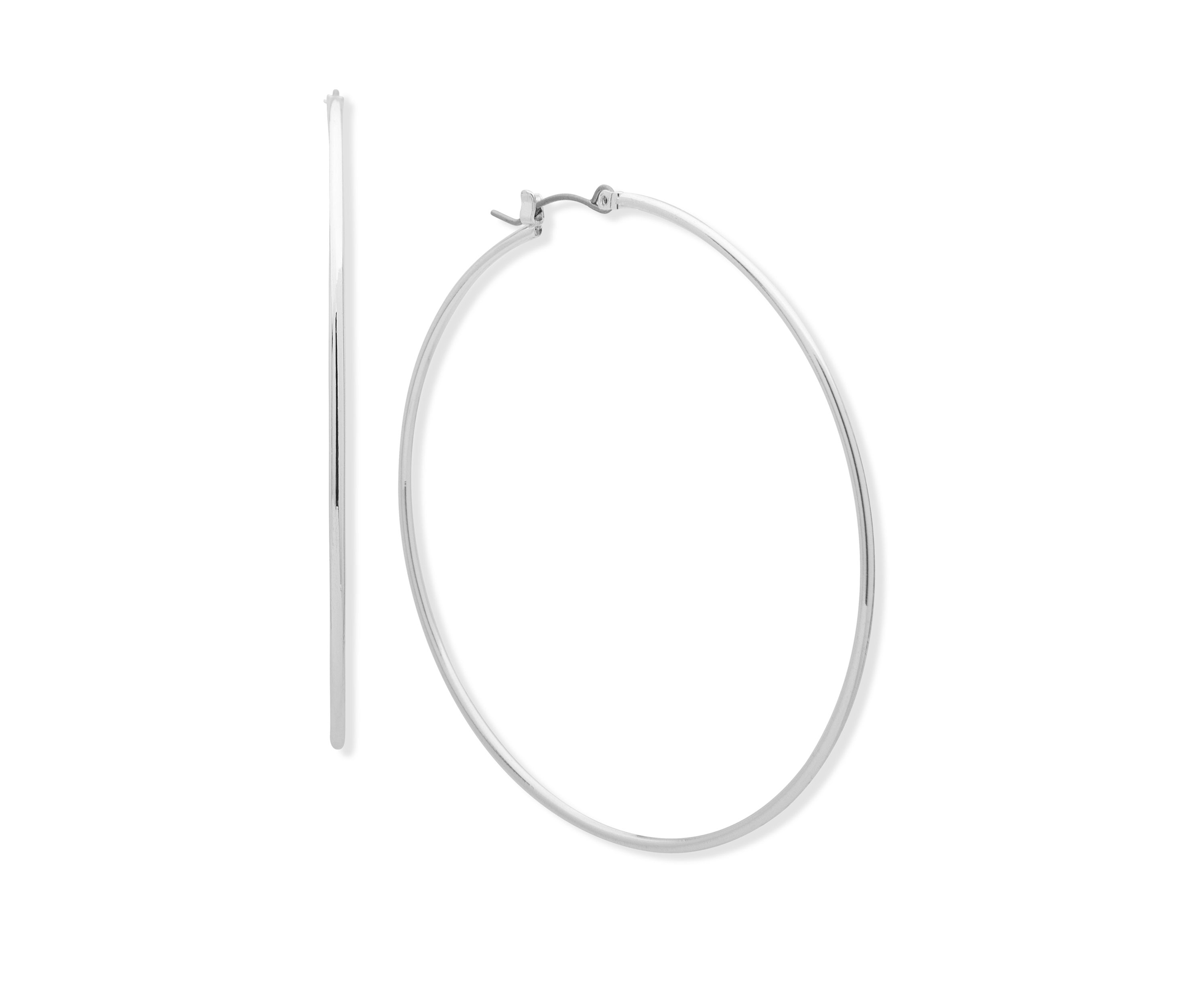 Silver-Tone 60 mm Click Top Hoop Earrings