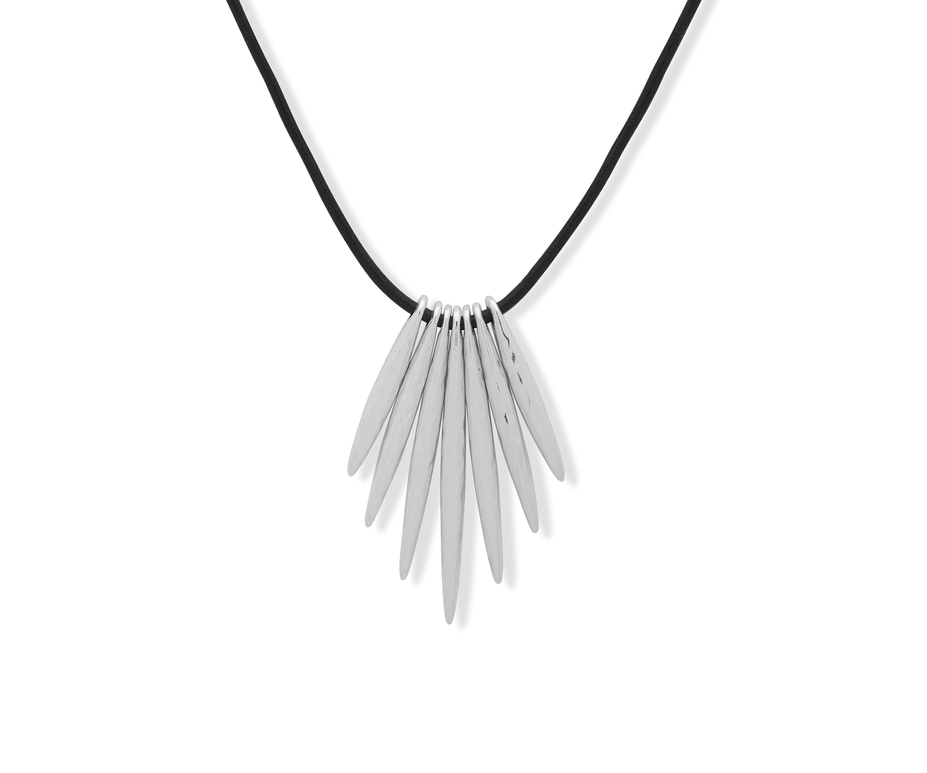 28 Inch Silver Tone Leather Stick Pendant Necklace