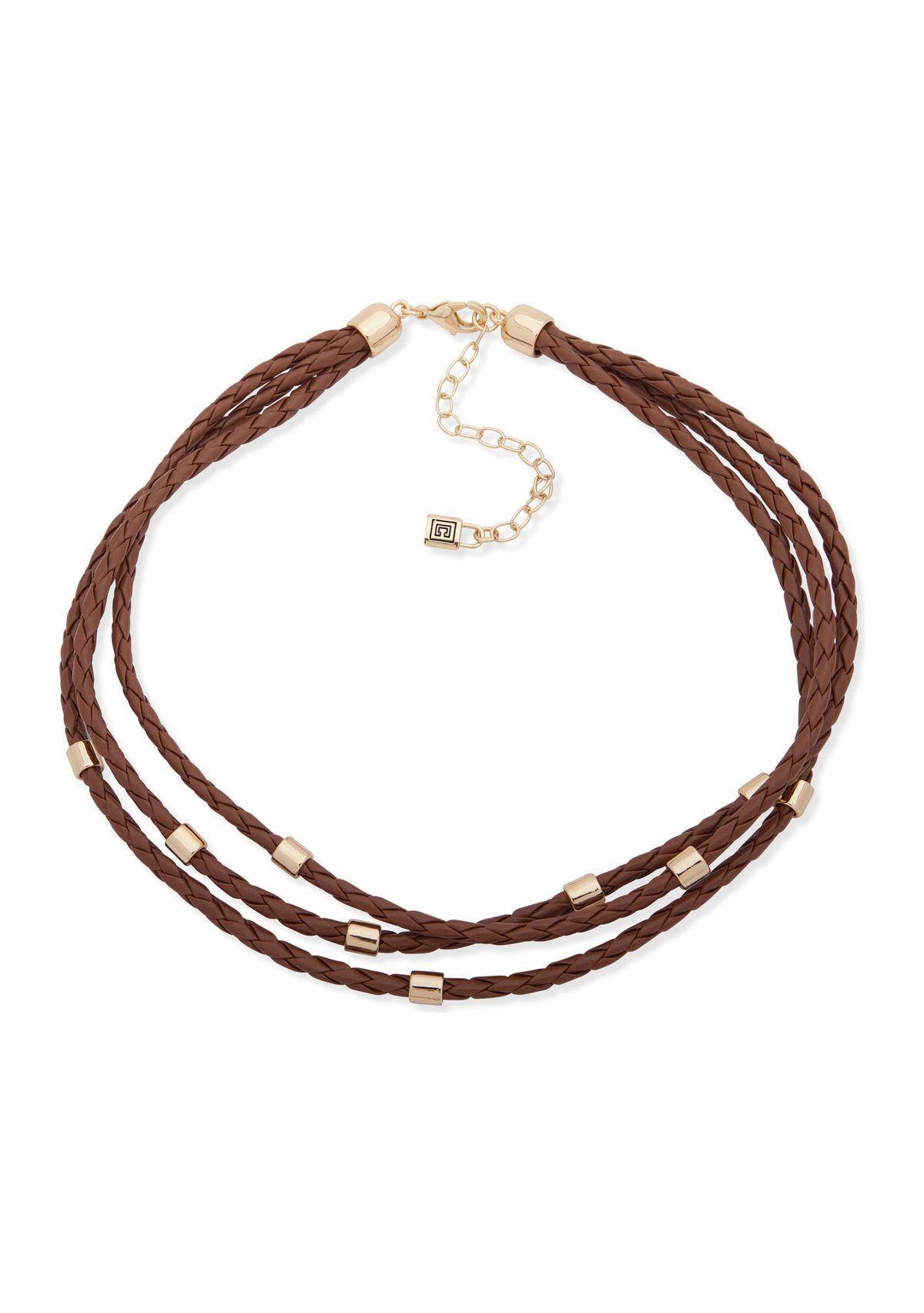 Gold Tone Brown Multi Row Necklace
