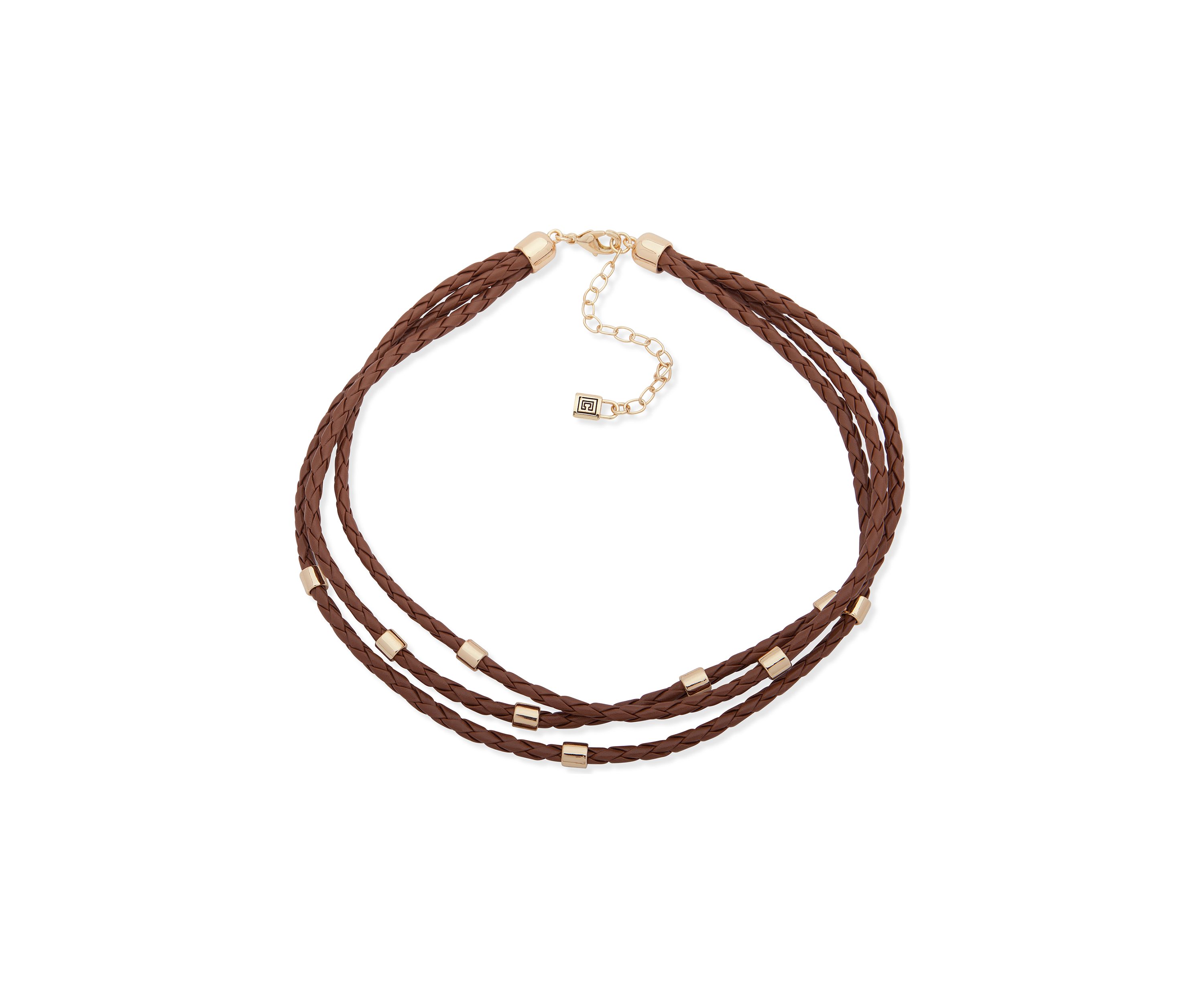 Gold Tone Brown Multi Row Necklace