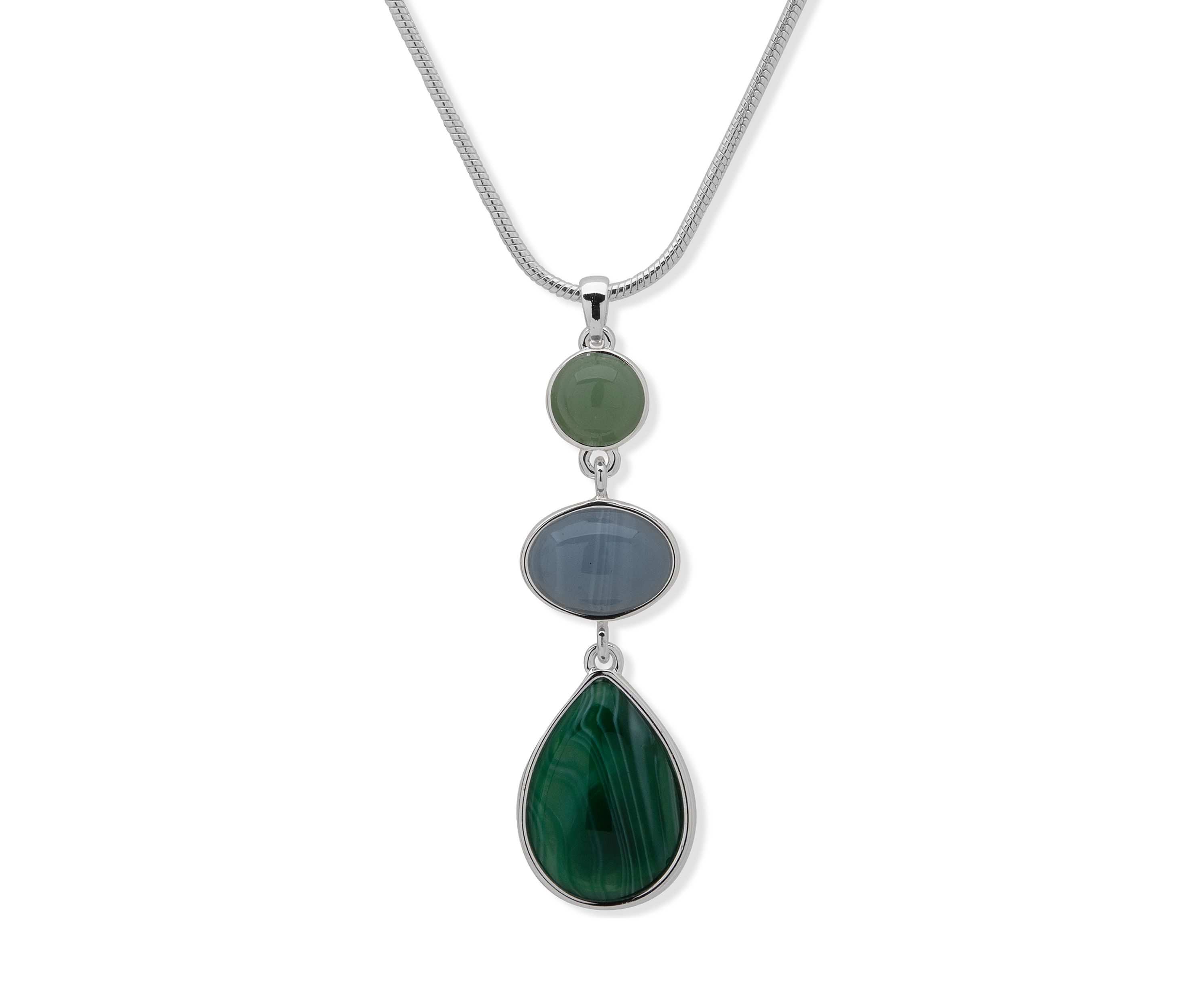 Silver Tone Blue Green 16 Inch Stone Pendant Necklace 