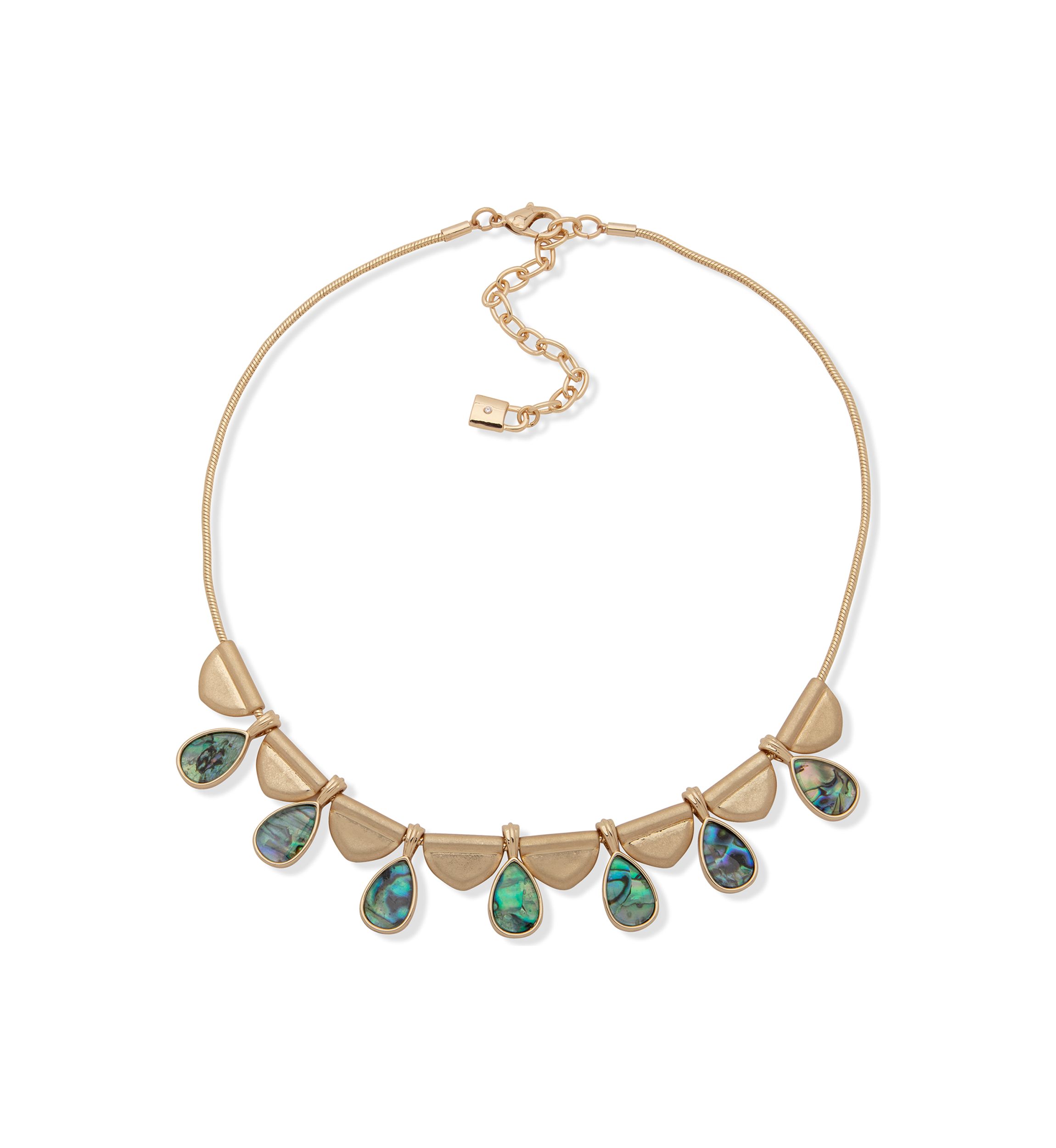 Gold Tone Abalone 16 Inch Teardrop Frontal Necklace