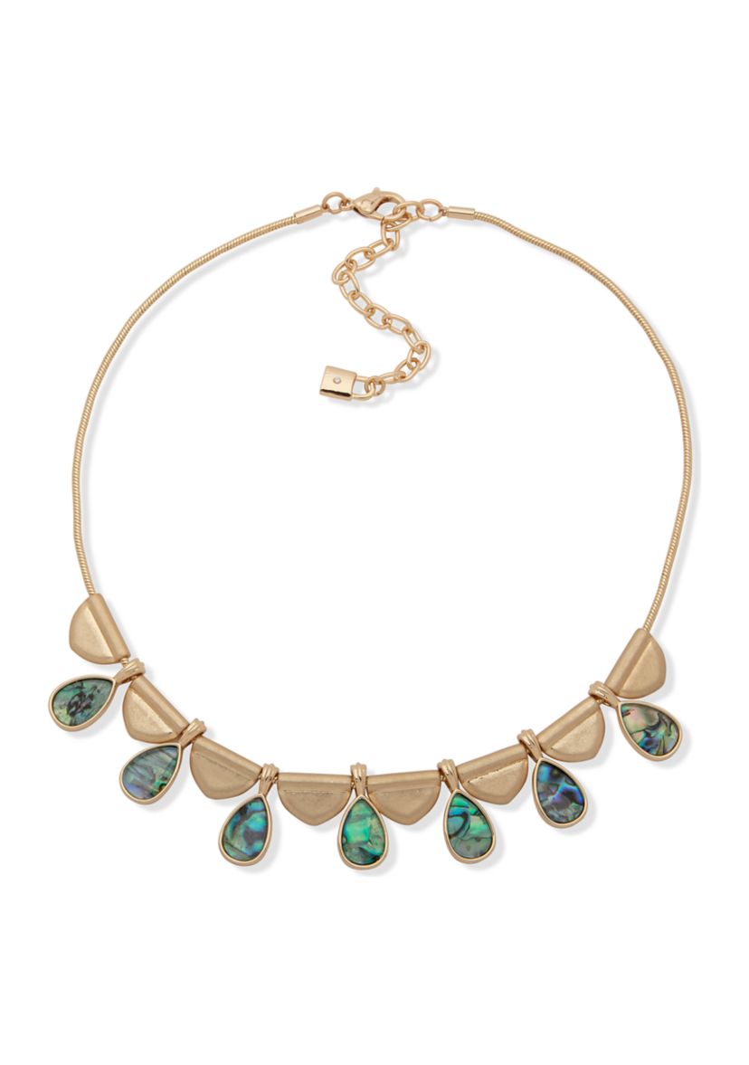Gold Tone Abalone 16 Inch Teardrop Frontal Necklace