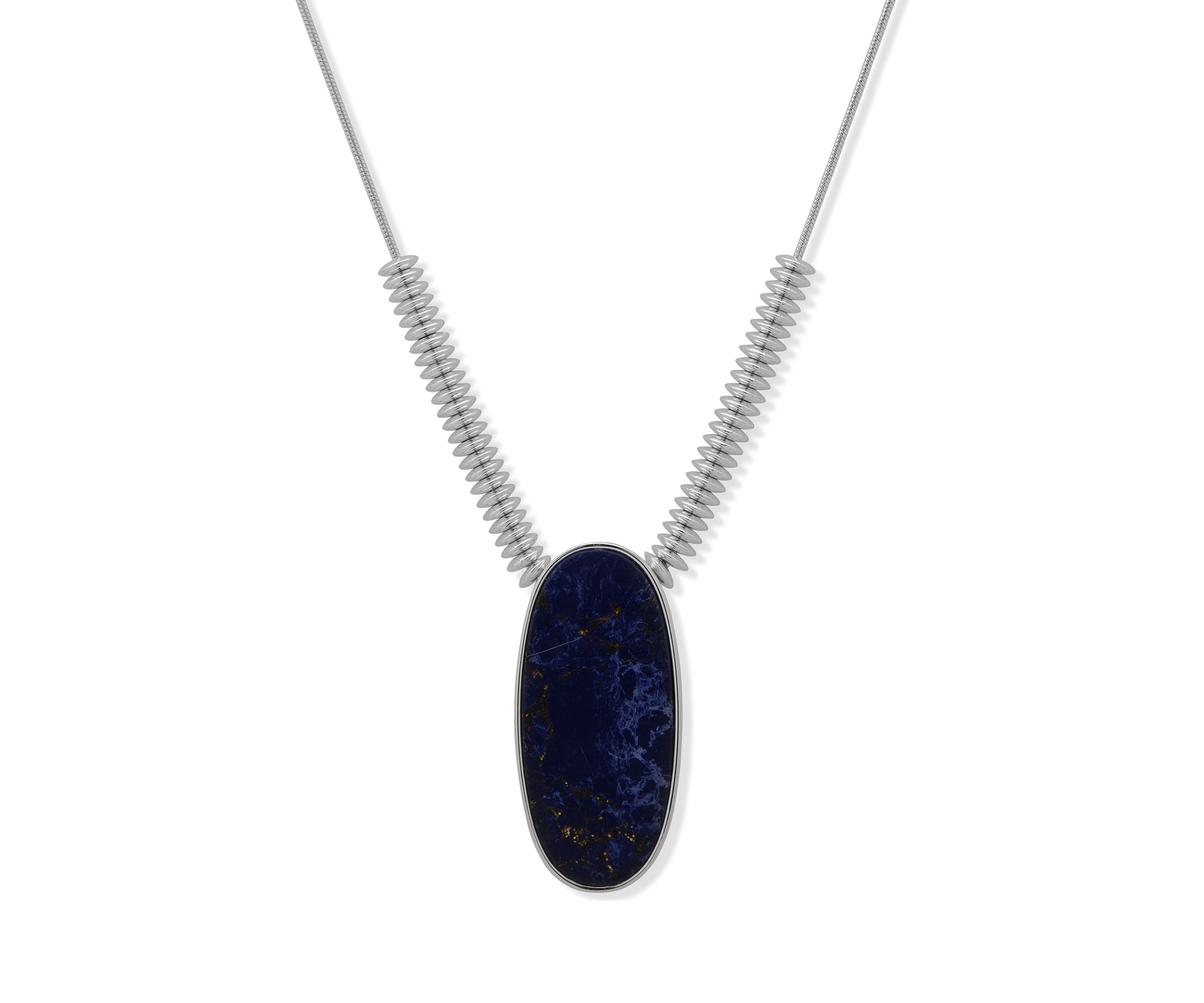 Silver Tone Sodalite 32 Inch Pendant Necklace