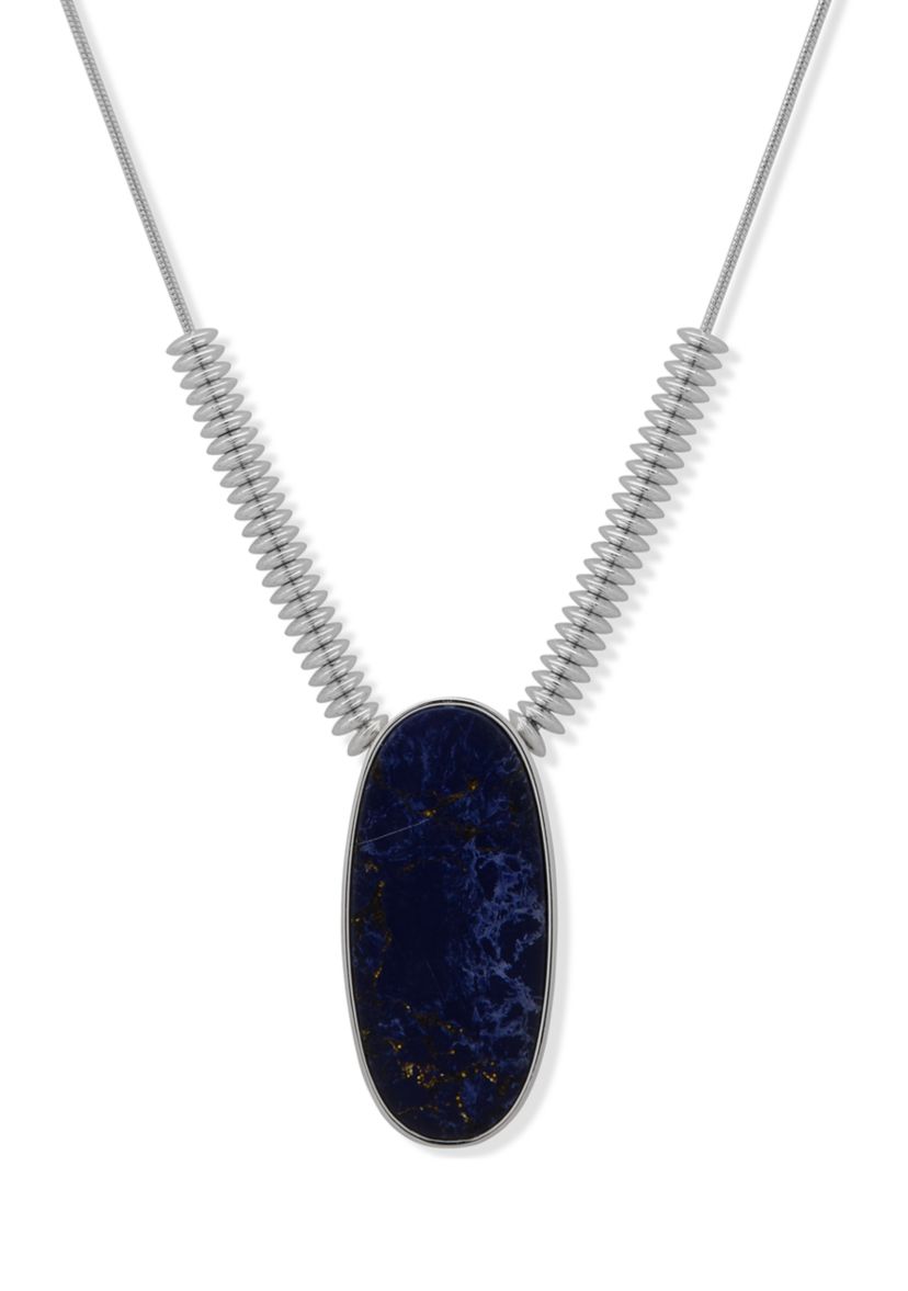 Silver Tone Sodalite 32 Inch Pendant Necklace