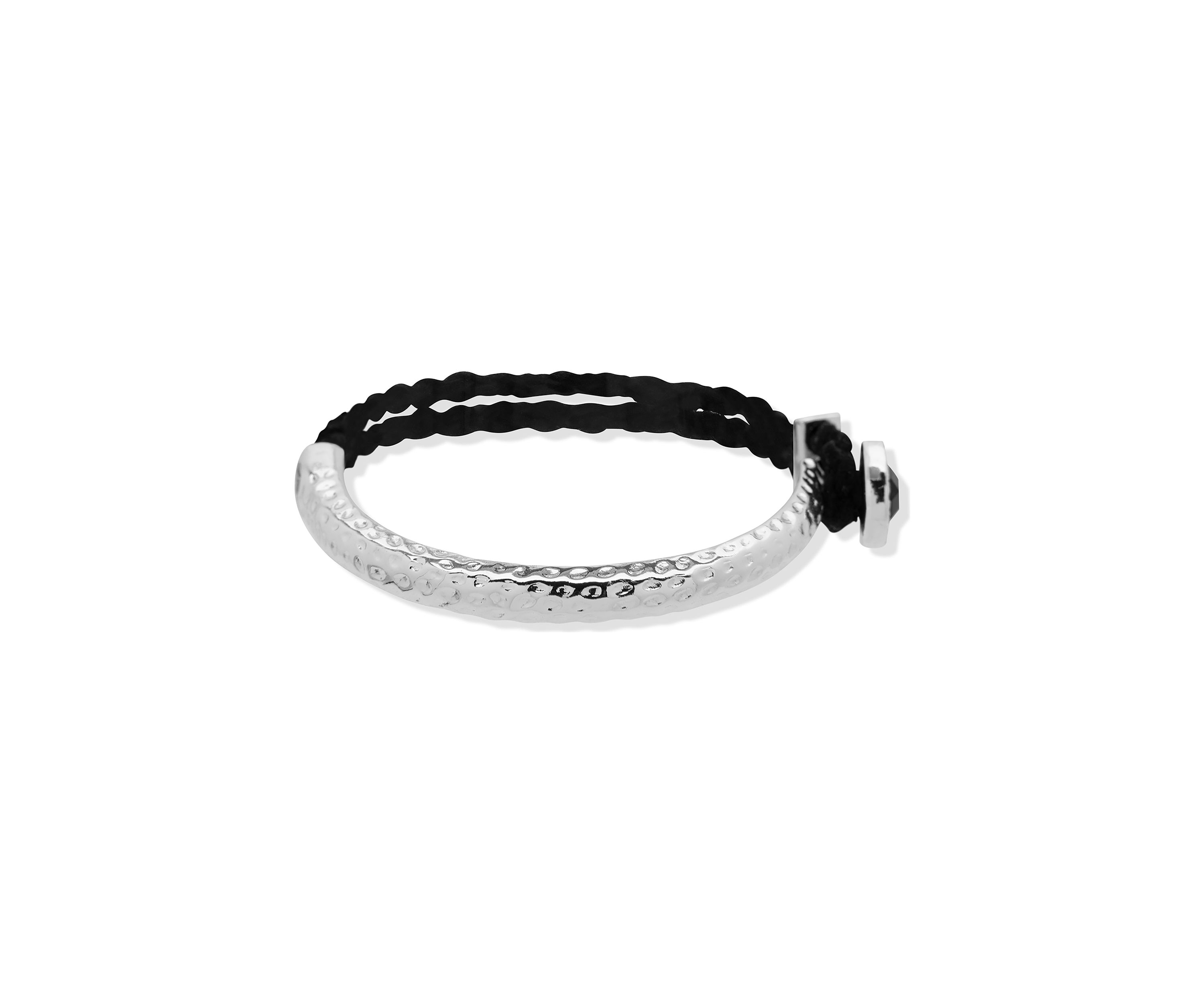 Silver Tone Jet Rope Hinge Bangle Bracelet 