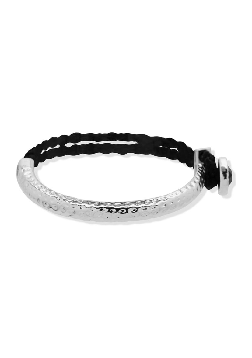 Silver Tone Jet Rope Hinge Bangle Bracelet 