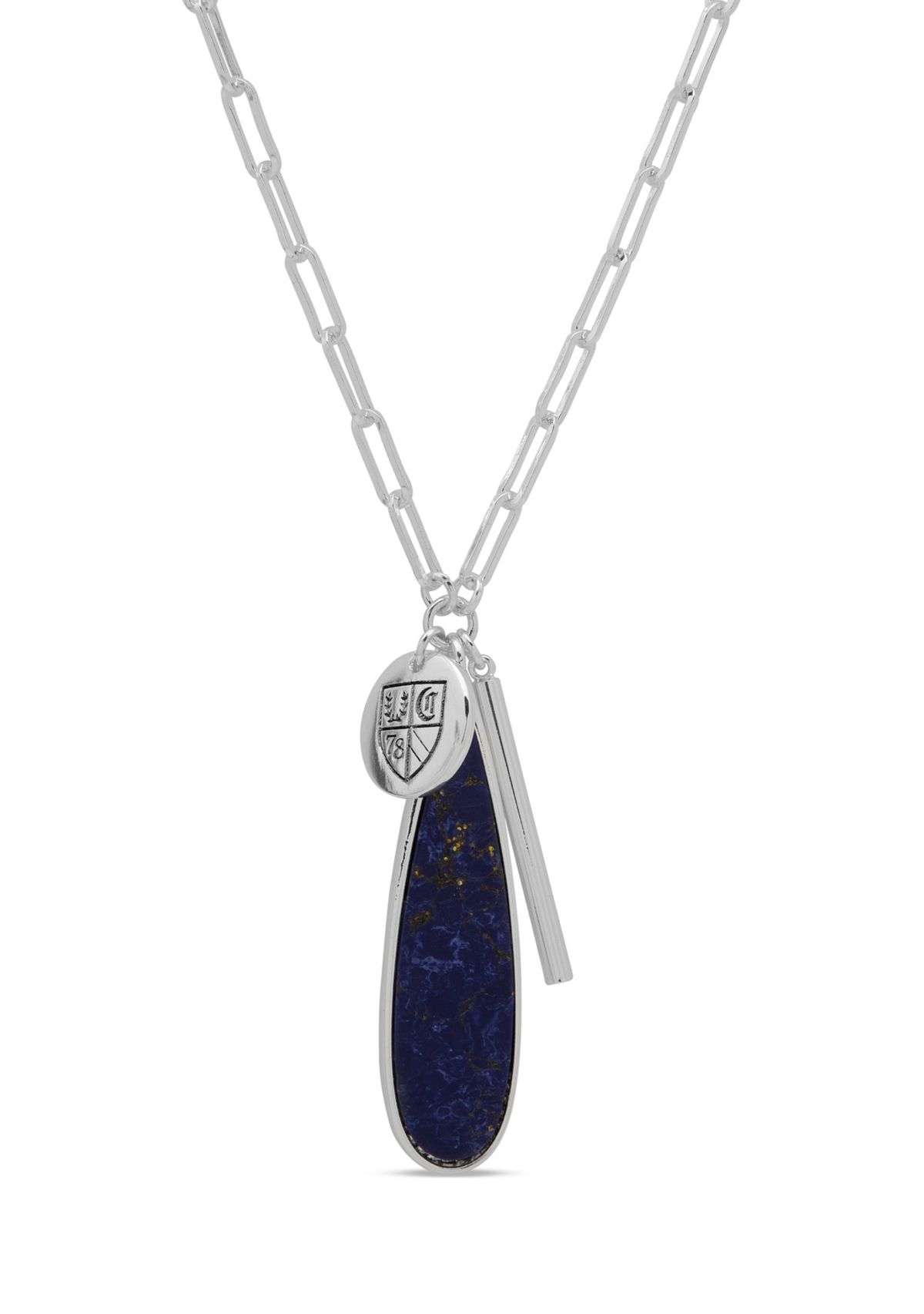 Silver Tone Sodalite Bezel Pendant Necklace