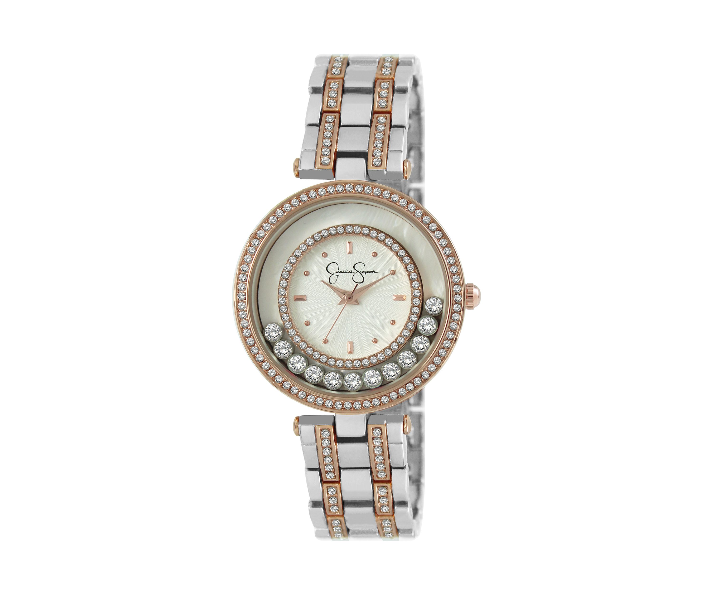 Two Tone Floating Crystal Bracelet Watch