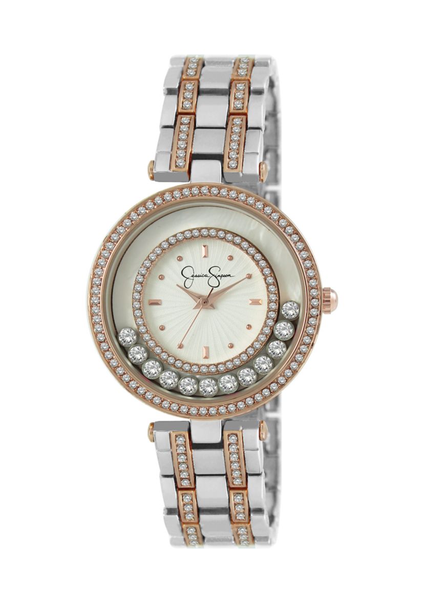 Two Tone Floating Crystal Bracelet Watch