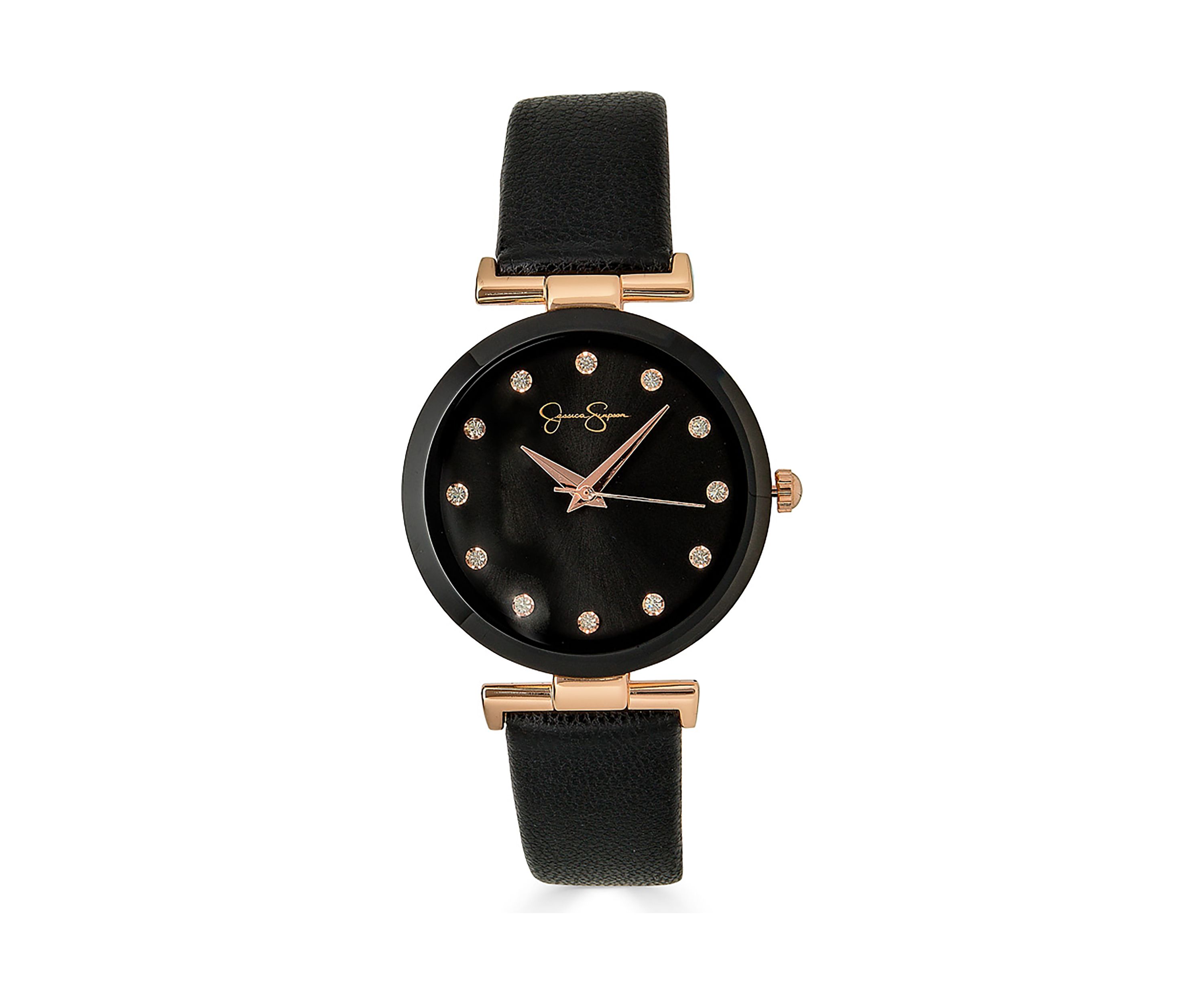 Metalized Bezel Black Strap Watch