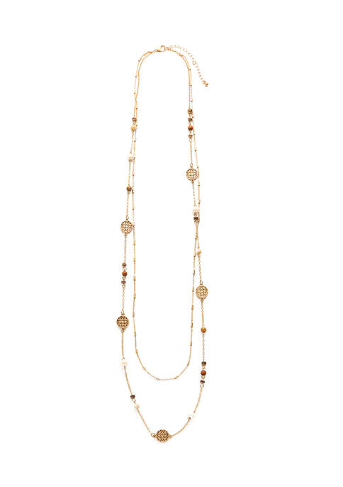 Belk Gold Tone 2 Row Long Necklace with