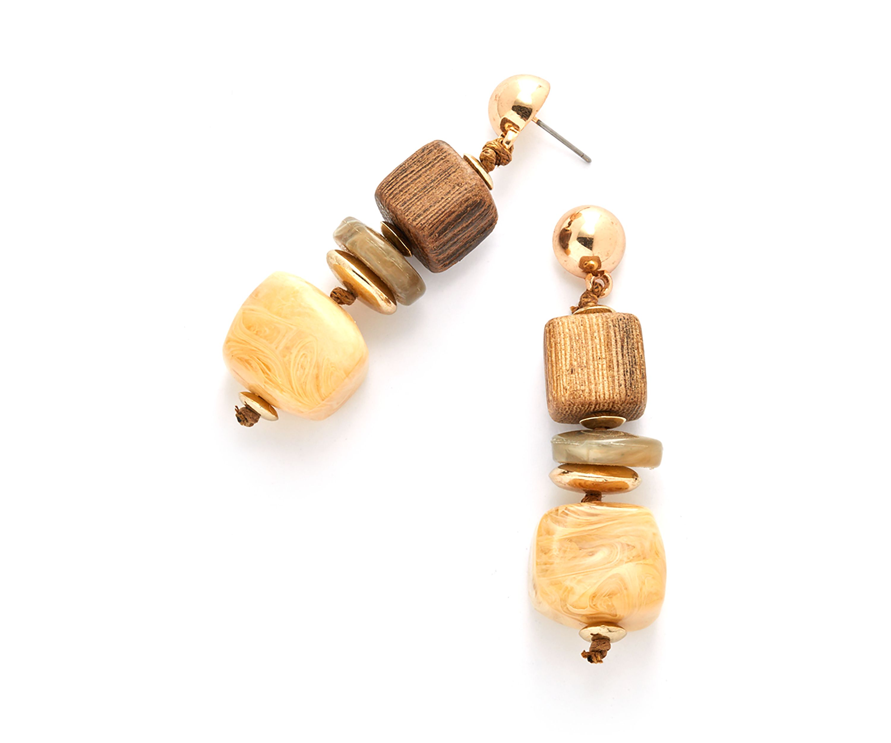 Gold Tone Linear Earrings with Square Beads