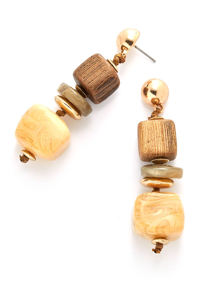 Gold Tone Linear Earrings with Square Beads