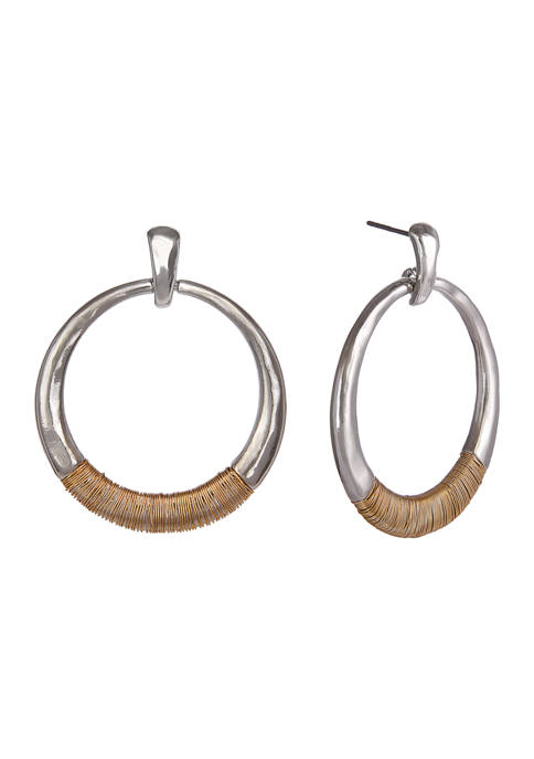 Belk Silver Tone Ring Drop Earrings with Gold