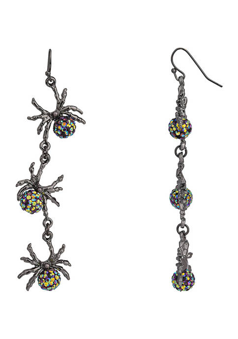 Halloween Hematite Tone and AB Stone 3 Spider Drop Earrings