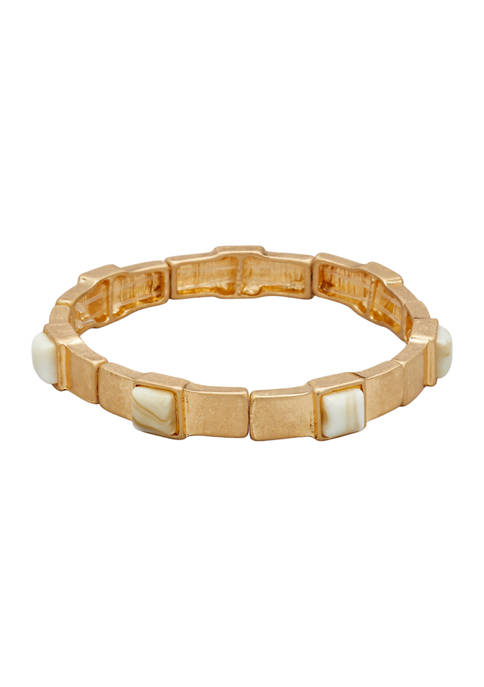 Belk Worn Gold Tone Stretch Bracelet with Ivory/Brown