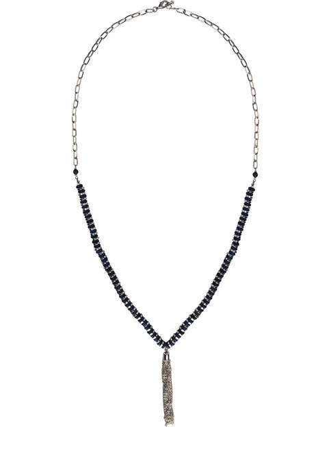 Belk Silver Tone Long Necklace with Blue Semi