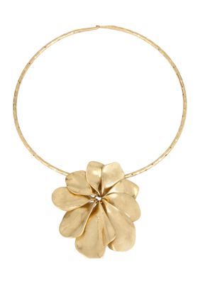 Robert Lee Morris Soho Flower Pendant Round Wire Collar Necklace, Gold