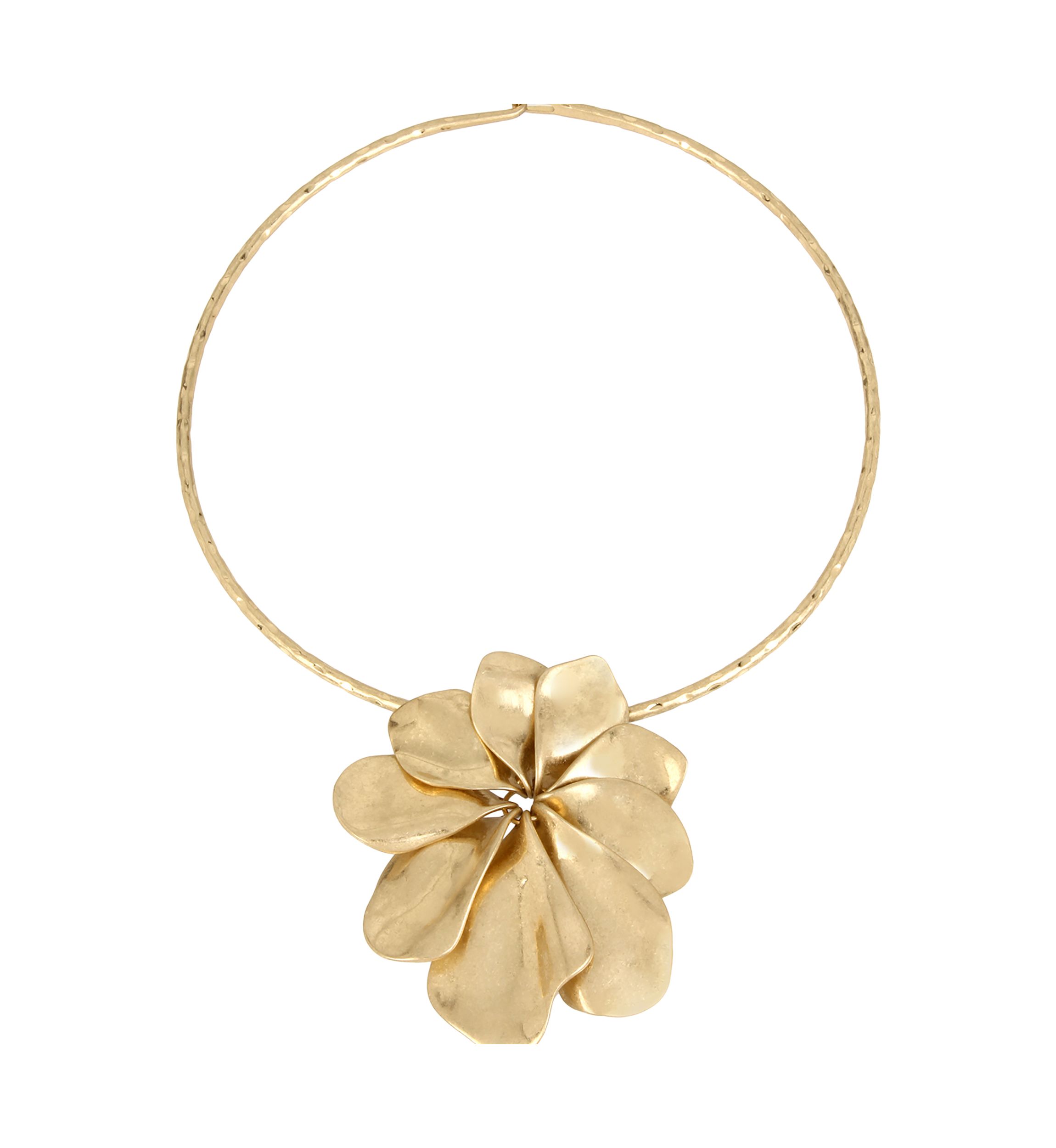 Flower Pendant Round Wire Collar Necklace