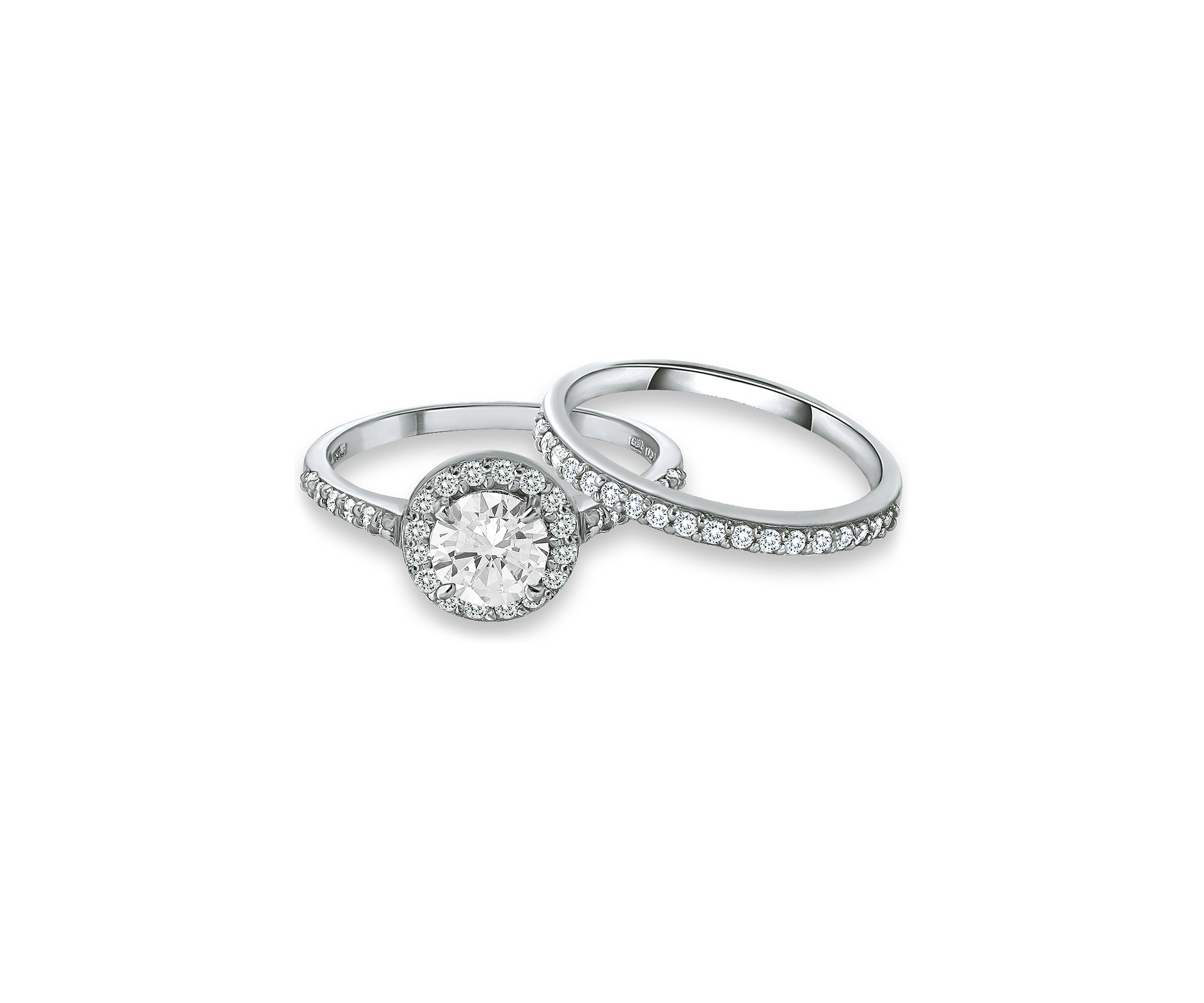 Sterling Silver 2 ct. t.w. Cubic Zirconia Engagement Ring with Wedding Band