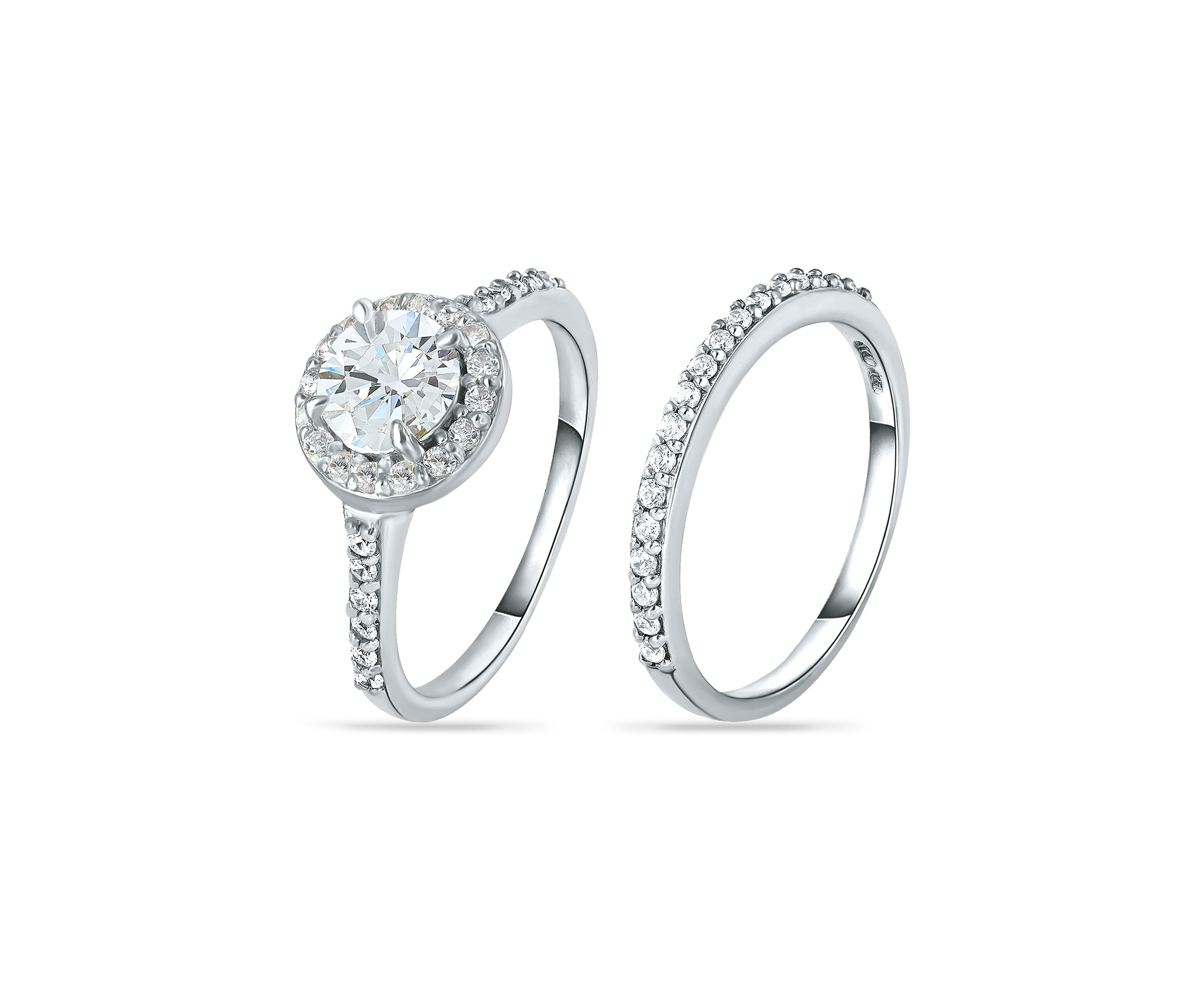 Sterling Silver 2 ct. t.w. Cubic Zirconia Engagement Ring with Wedding Band