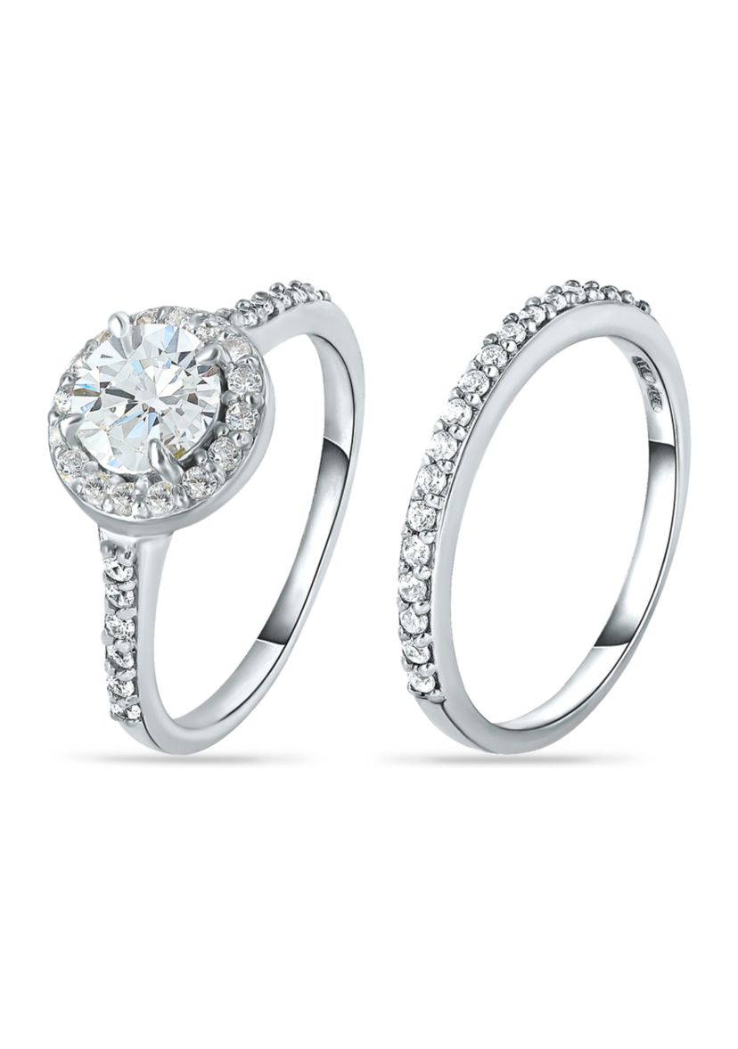 Sterling Silver 2 ct. t.w. Cubic Zirconia Engagement Ring with Wedding Band