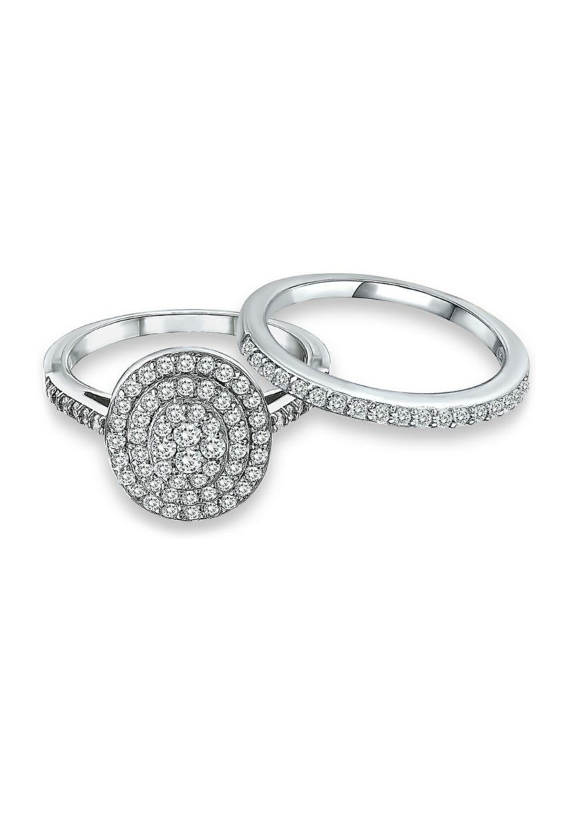 Sterling Silver Cubic Zirconia Engagement Ring with Wedding Band