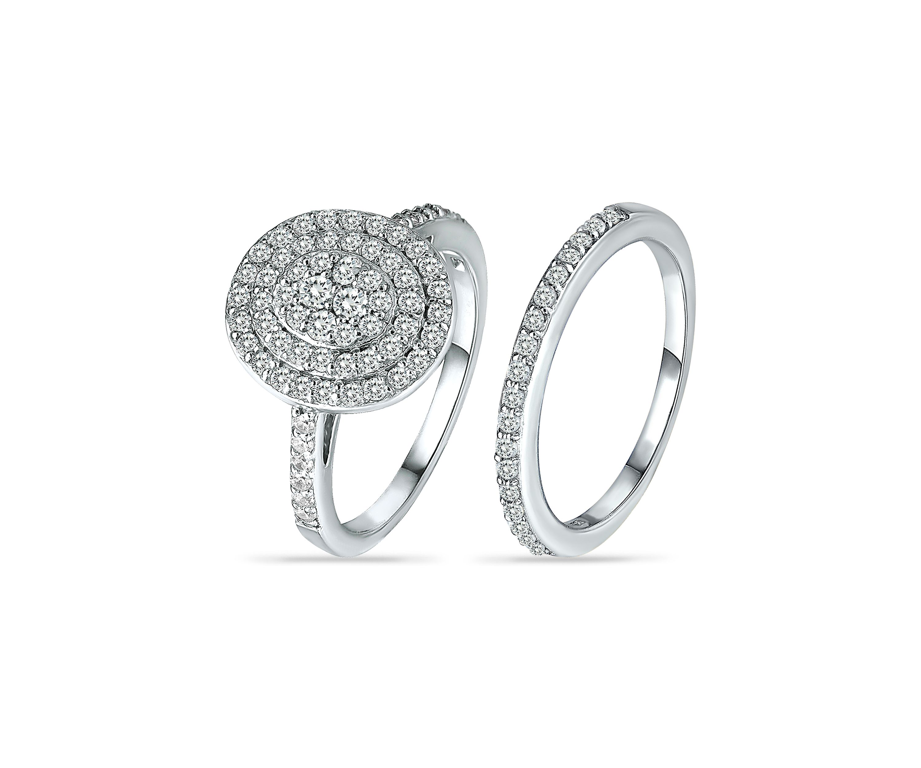 Sterling Silver Cubic Zirconia Engagement Ring with Wedding Band