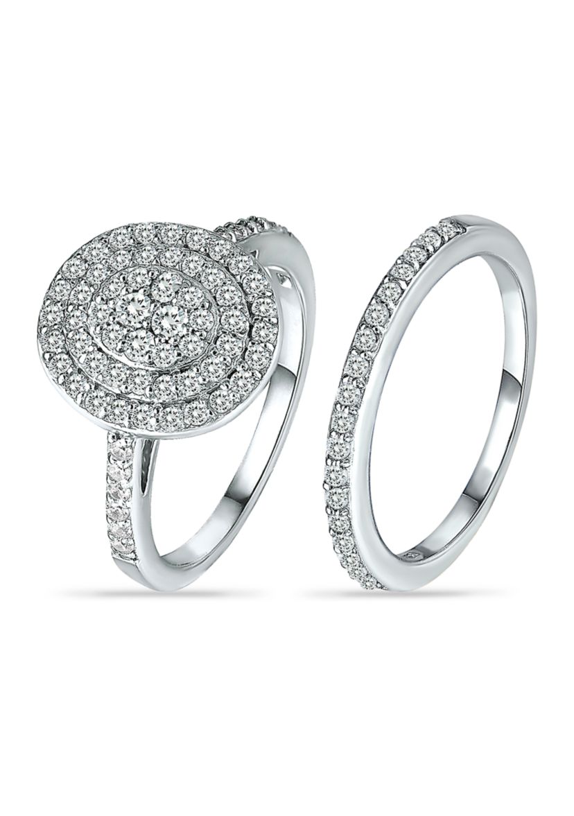 Sterling Silver Cubic Zirconia Engagement Ring with Wedding Band