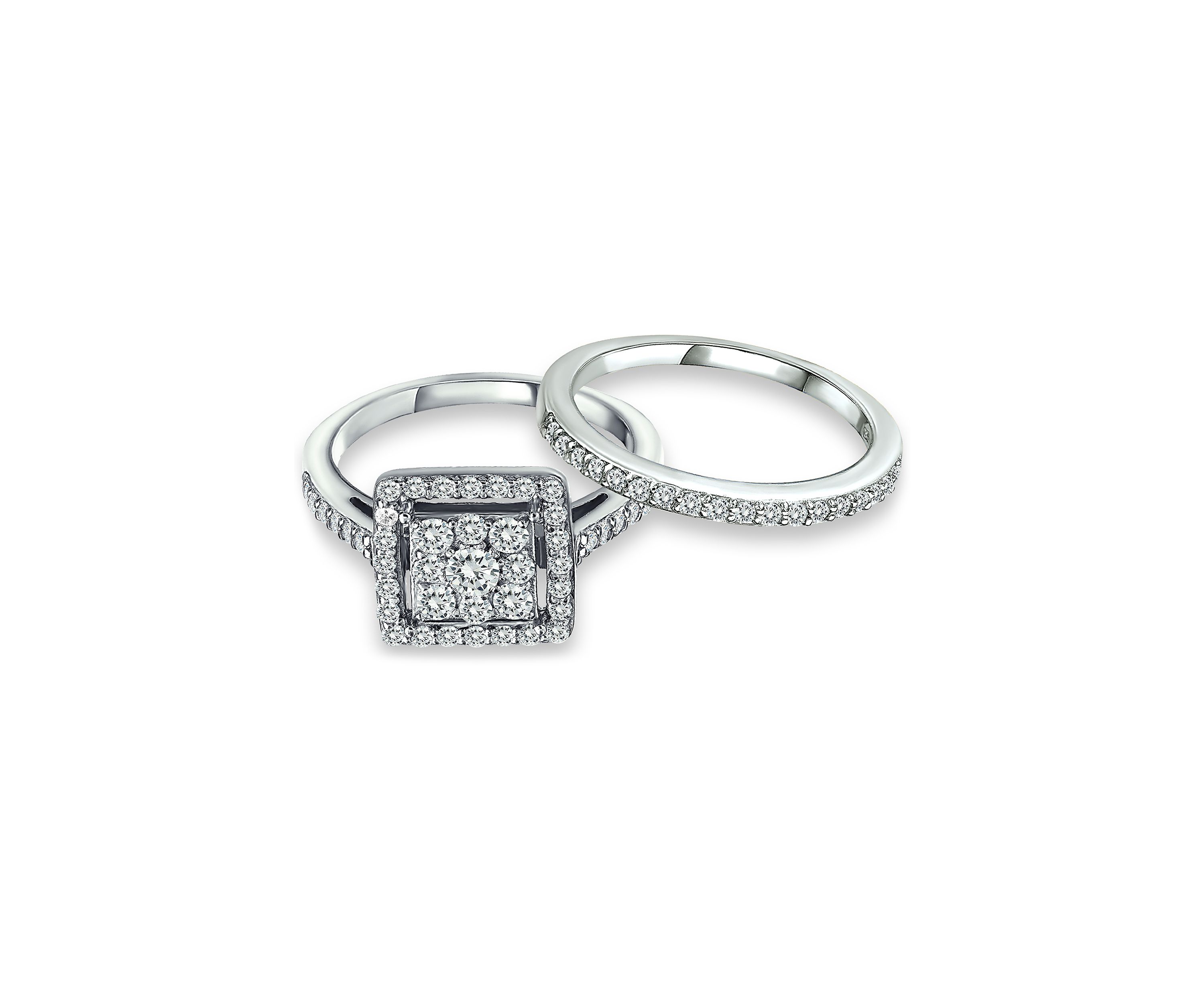 Sterling Silver Cubic Zirconia Engagement Ring with Wedding Band