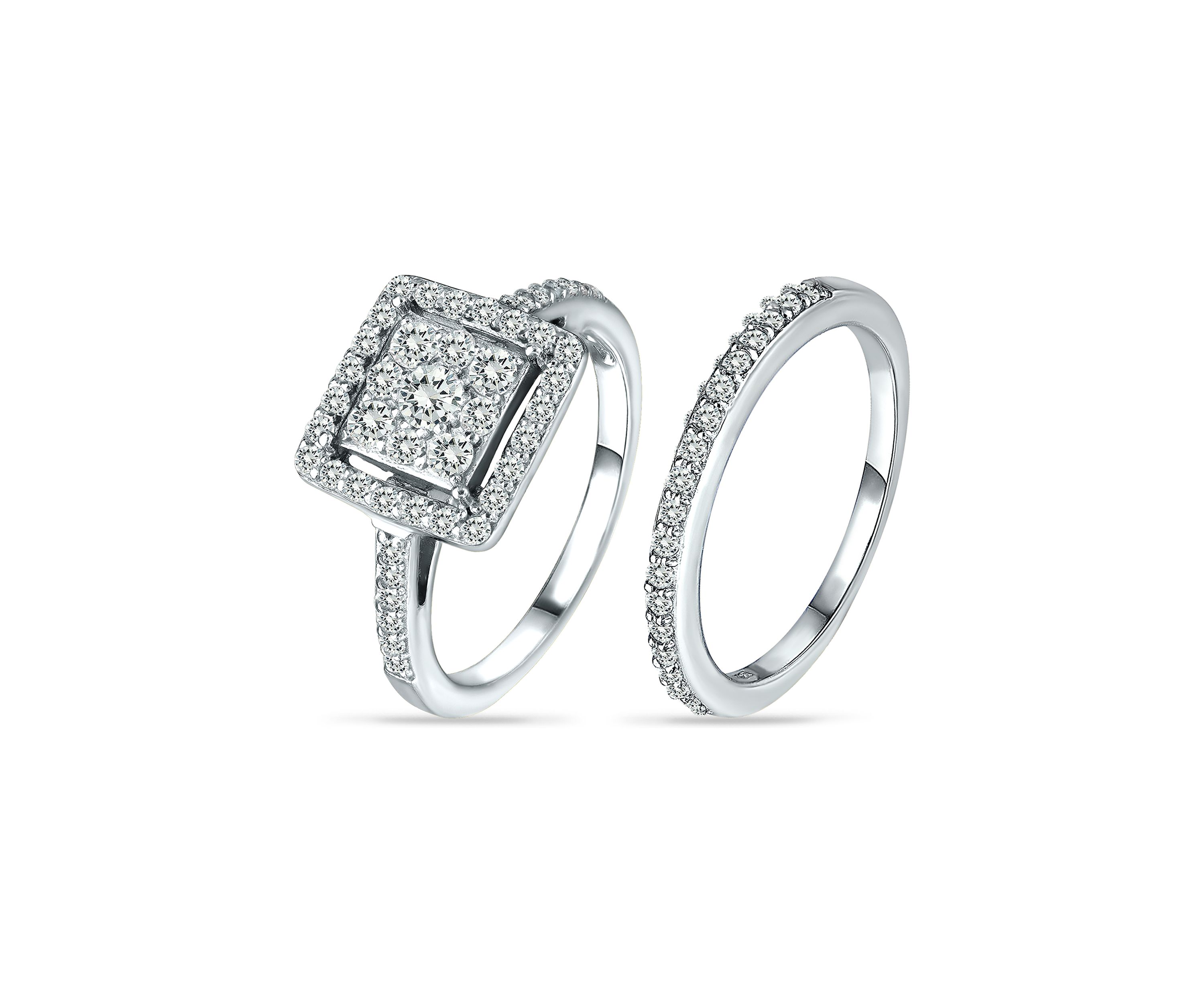 Sterling Silver Cubic Zirconia Engagement Ring with Wedding Band