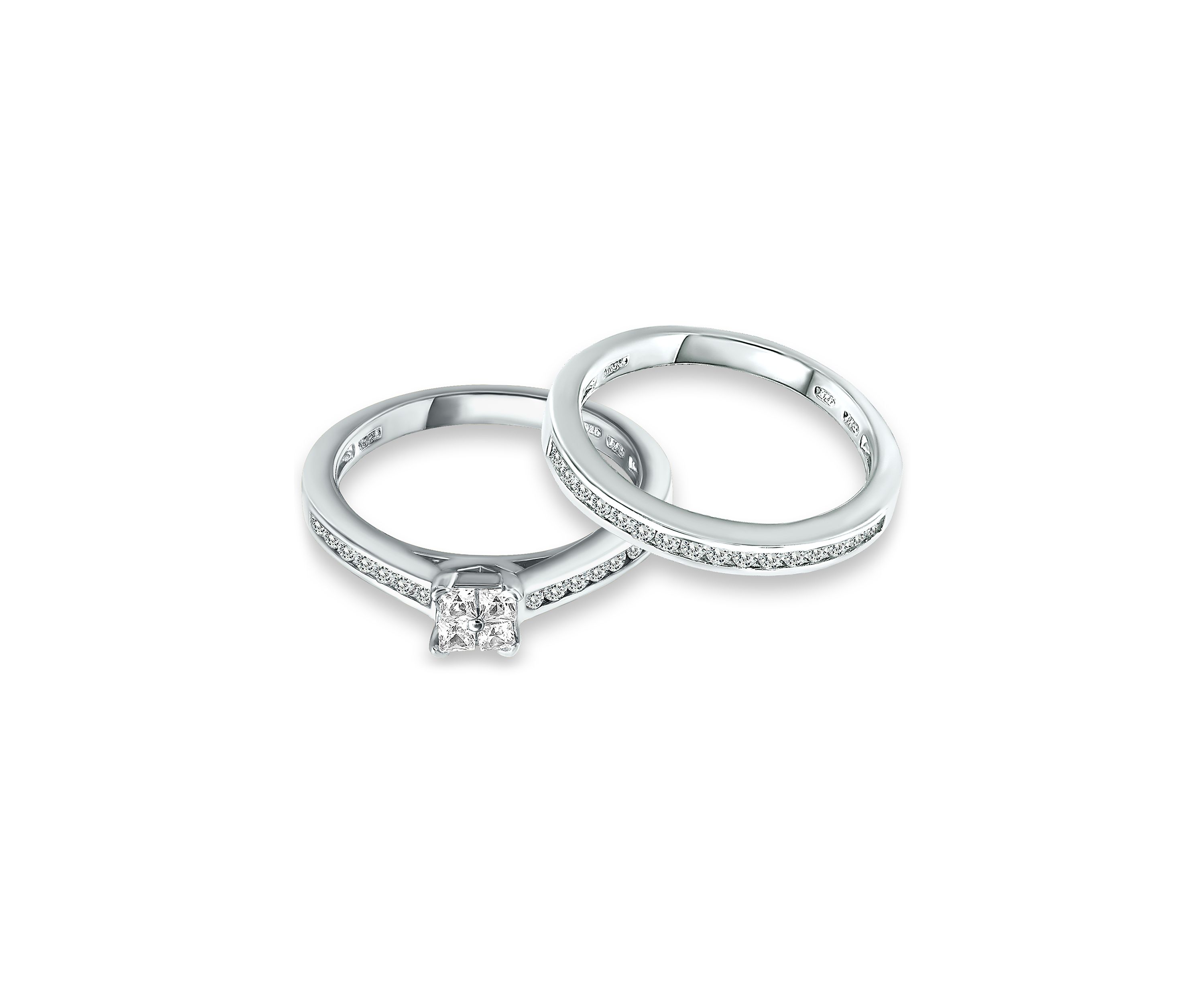 Sterling Silver Cubic Zirconia Engagement Ring with Wedding Band