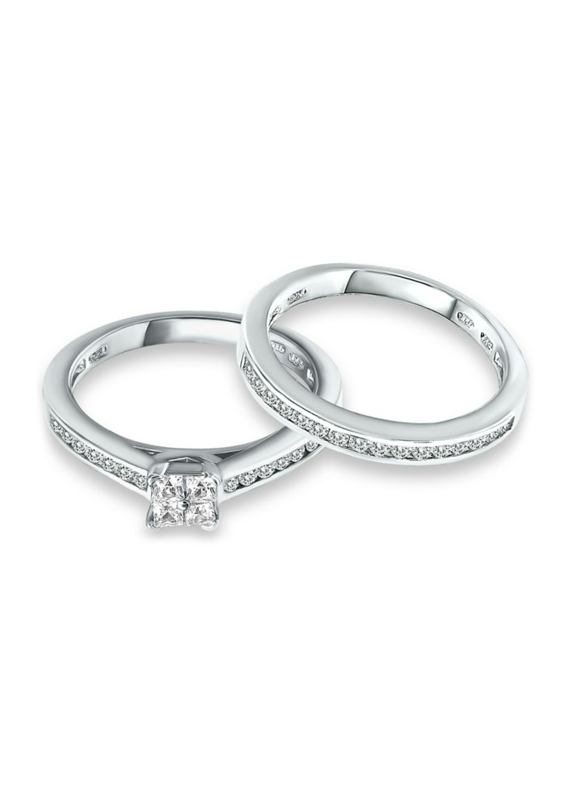 Sterling Silver Cubic Zirconia Engagement Ring with Wedding Band