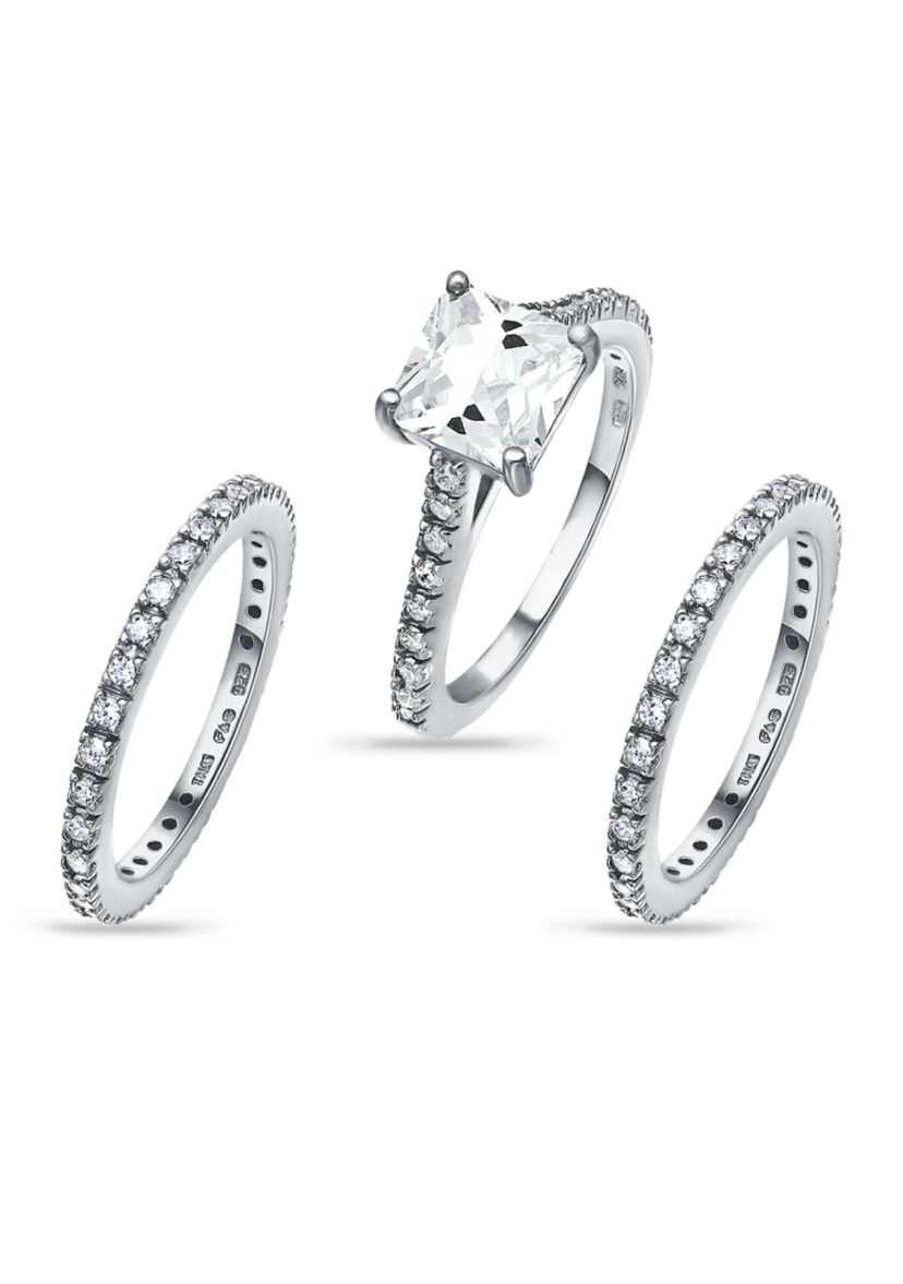 Sterling Silver 2.42 ct. t.w. Cubic Zirconia Engagement Ring with Wedding Band