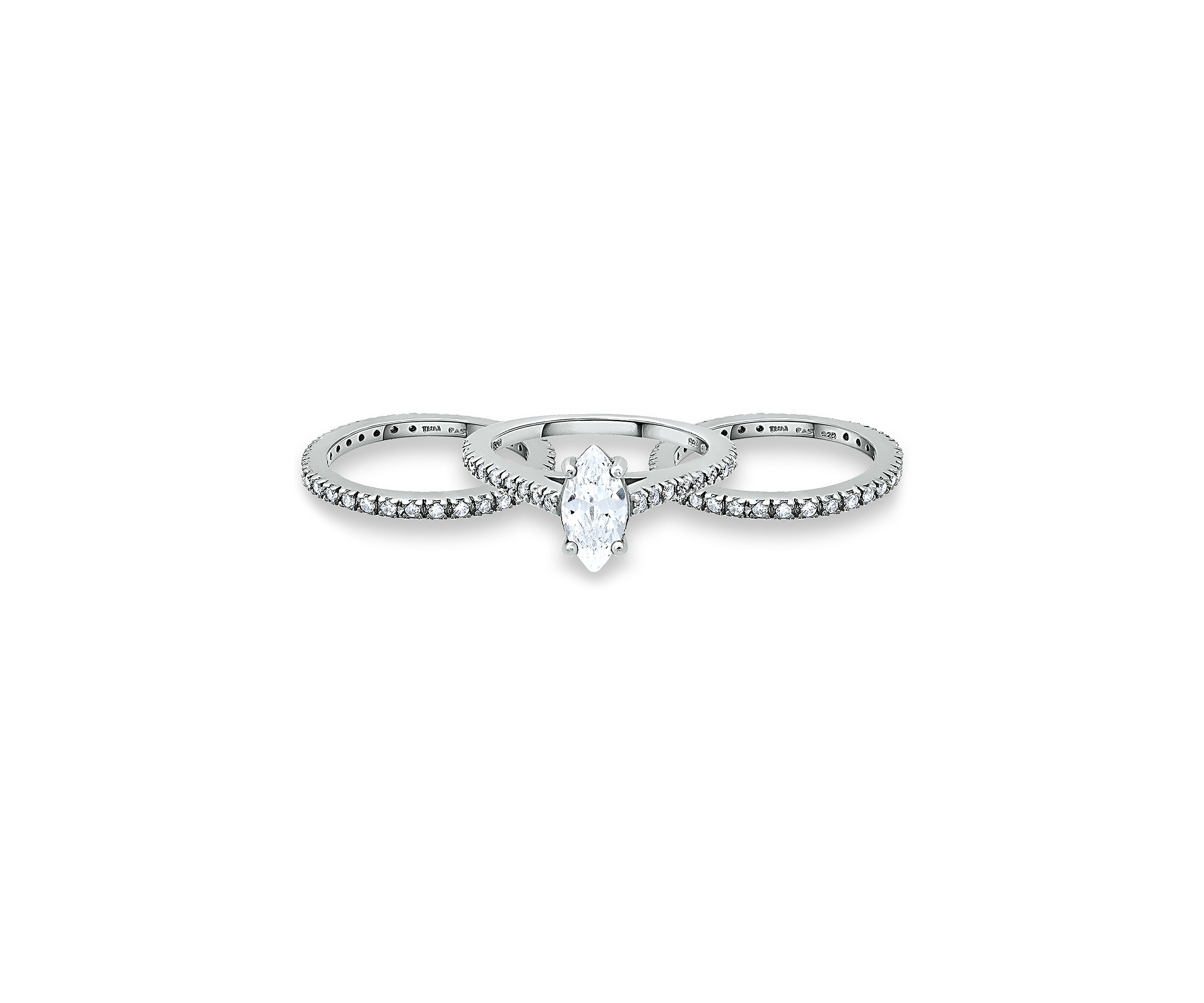 Sterling Silver Cubic Zirconia Engagement Ring with Wedding Band