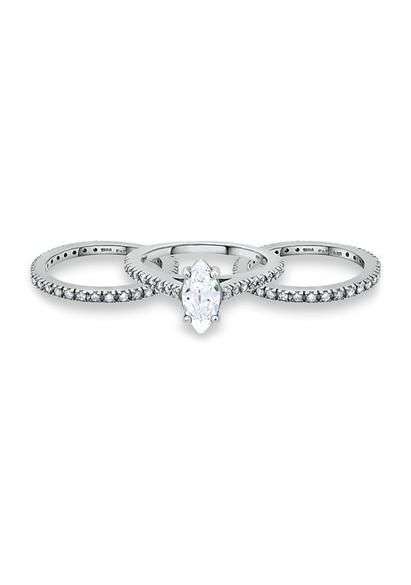 Sterling Silver Cubic Zirconia Engagement Ring with Wedding Band