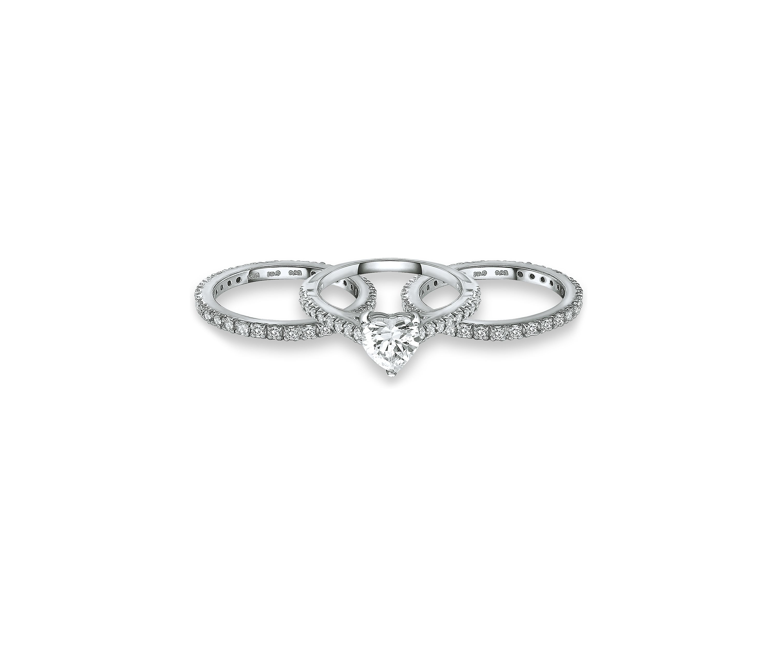 Sterling Silver Cubic Zirconia Engagement Ring with Wedding Band