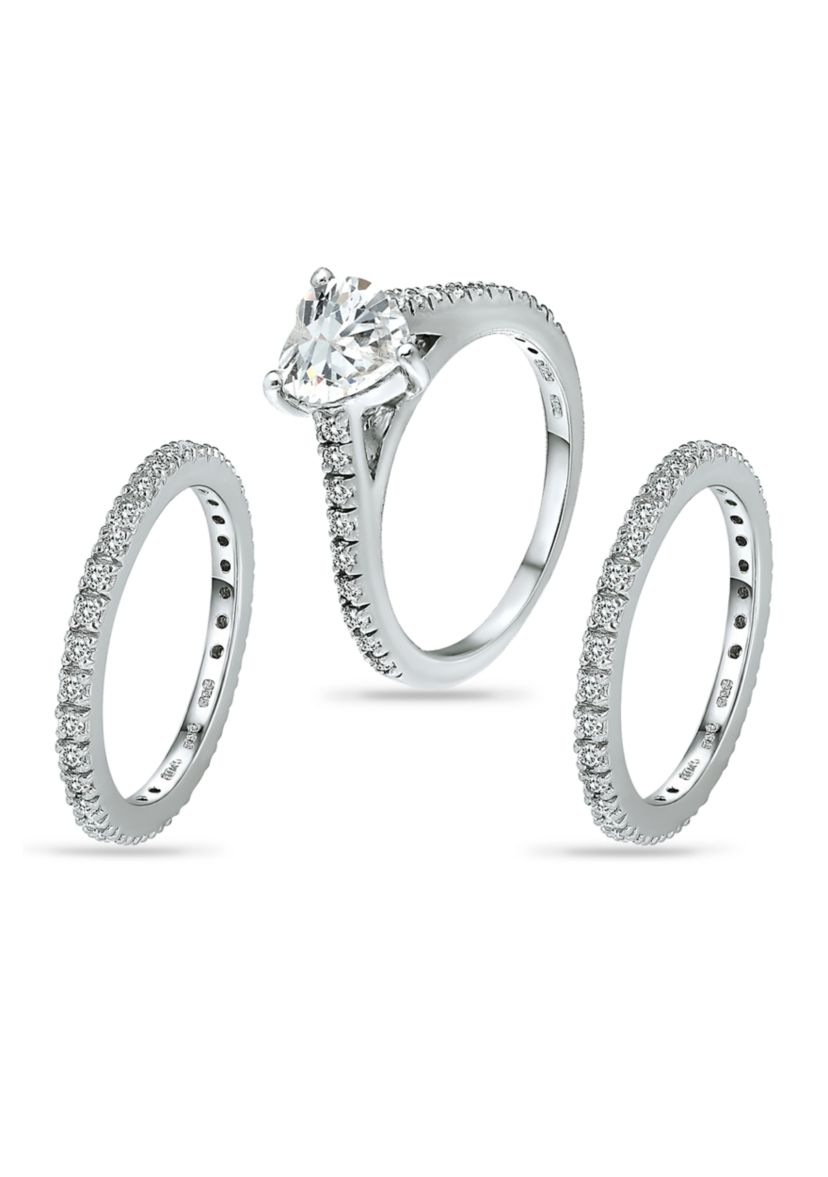 Sterling Silver Cubic Zirconia Engagement Ring with Wedding Band