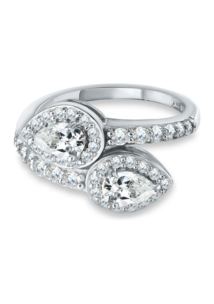Sterling Silver Cubic Zirconia Engagement Ring with Wedding Band