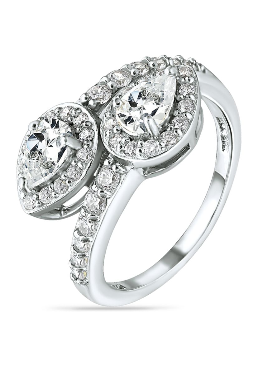 Sterling Silver Cubic Zirconia Engagement Ring with Wedding Band