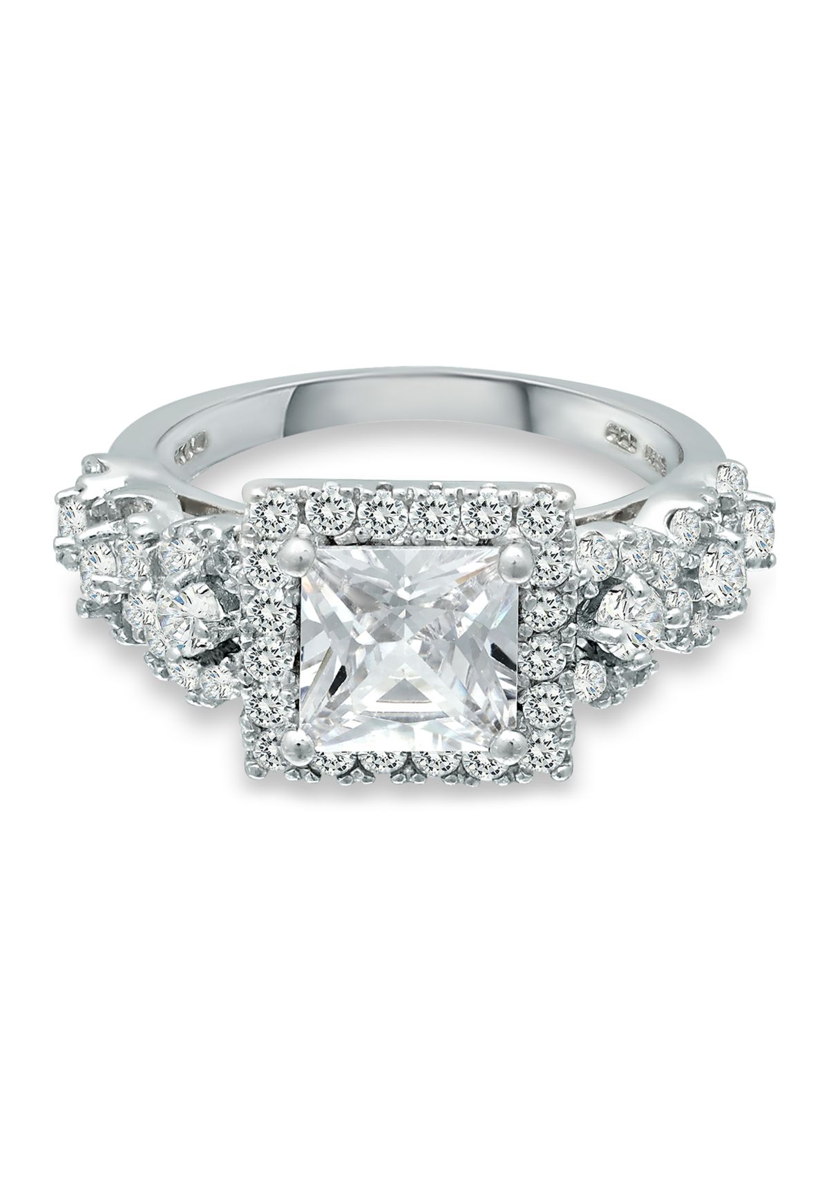 Sterling Silver Cubic Zirconia Engagement Ring with Wedding Band