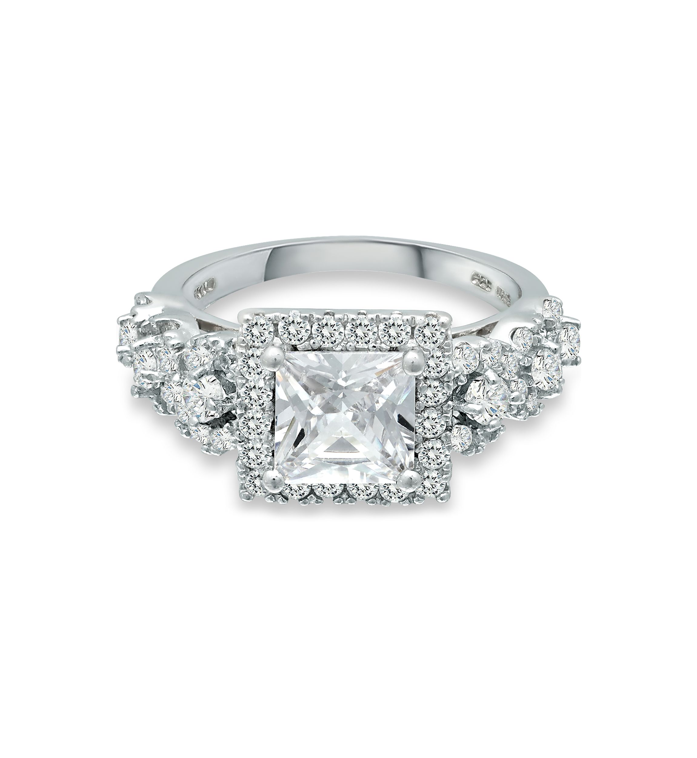 Sterling Silver Cubic Zirconia Engagement Ring with Wedding Band
