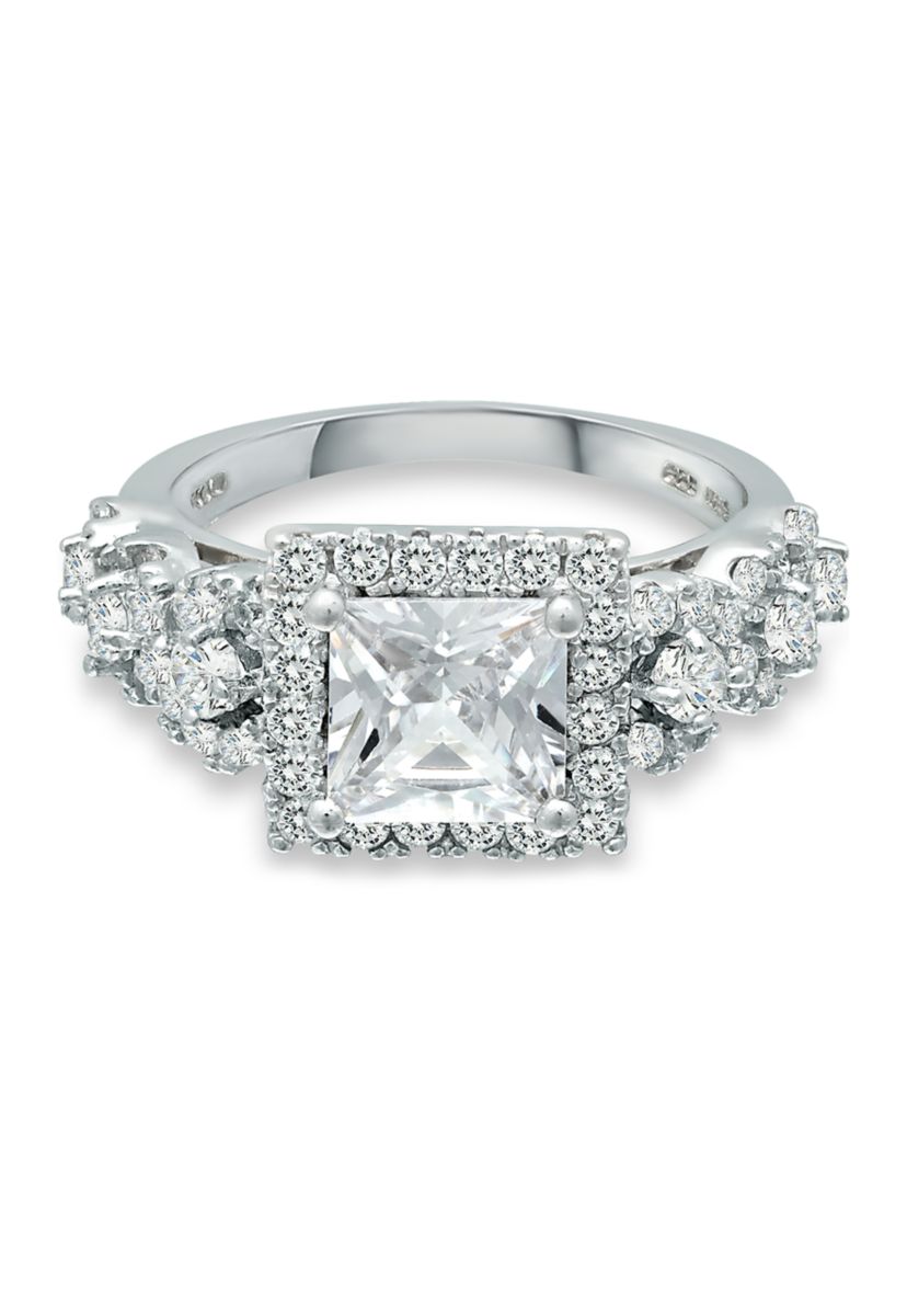 Sterling Silver Cubic Zirconia Engagement Ring with Wedding Band