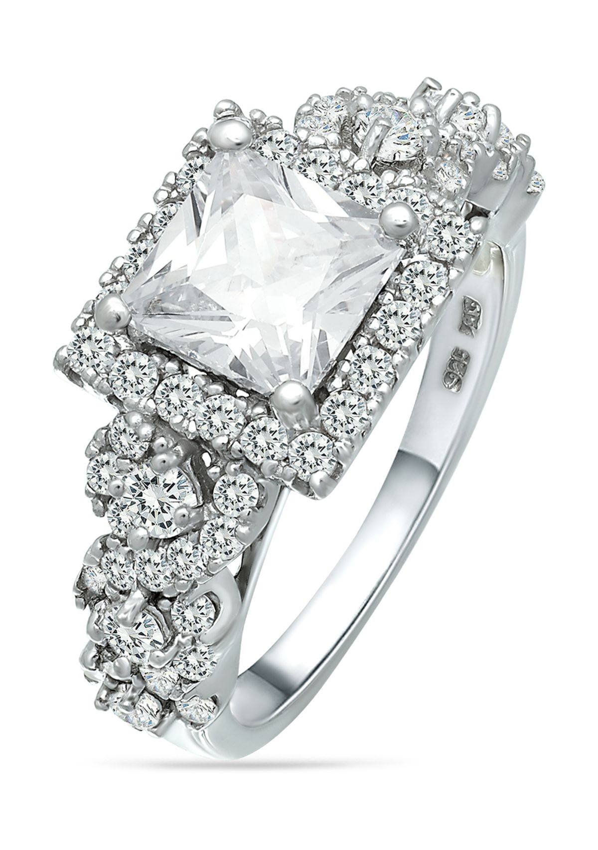 Sterling Silver Cubic Zirconia Engagement Ring with Wedding Band