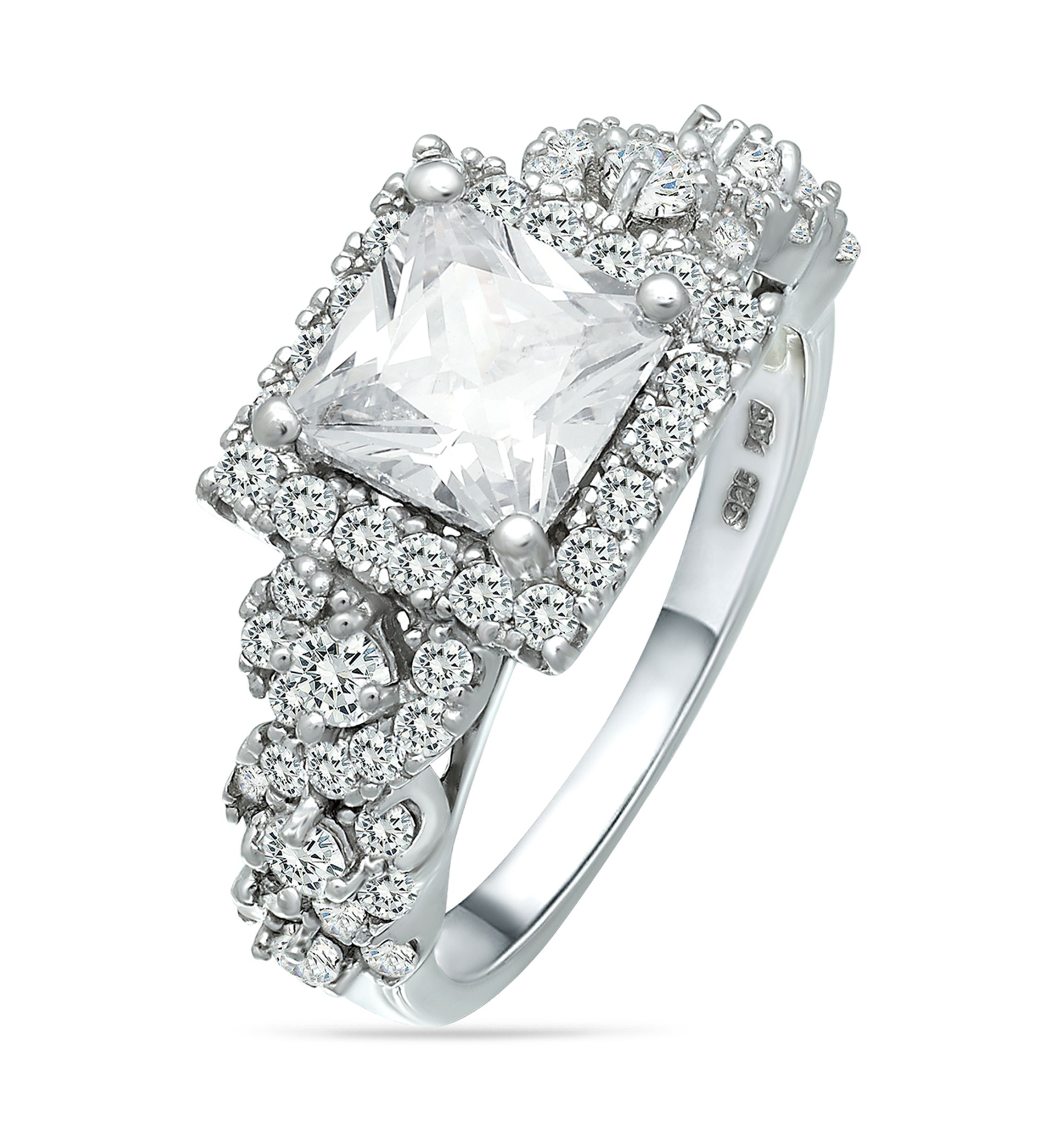 Sterling Silver Cubic Zirconia Engagement Ring with Wedding Band